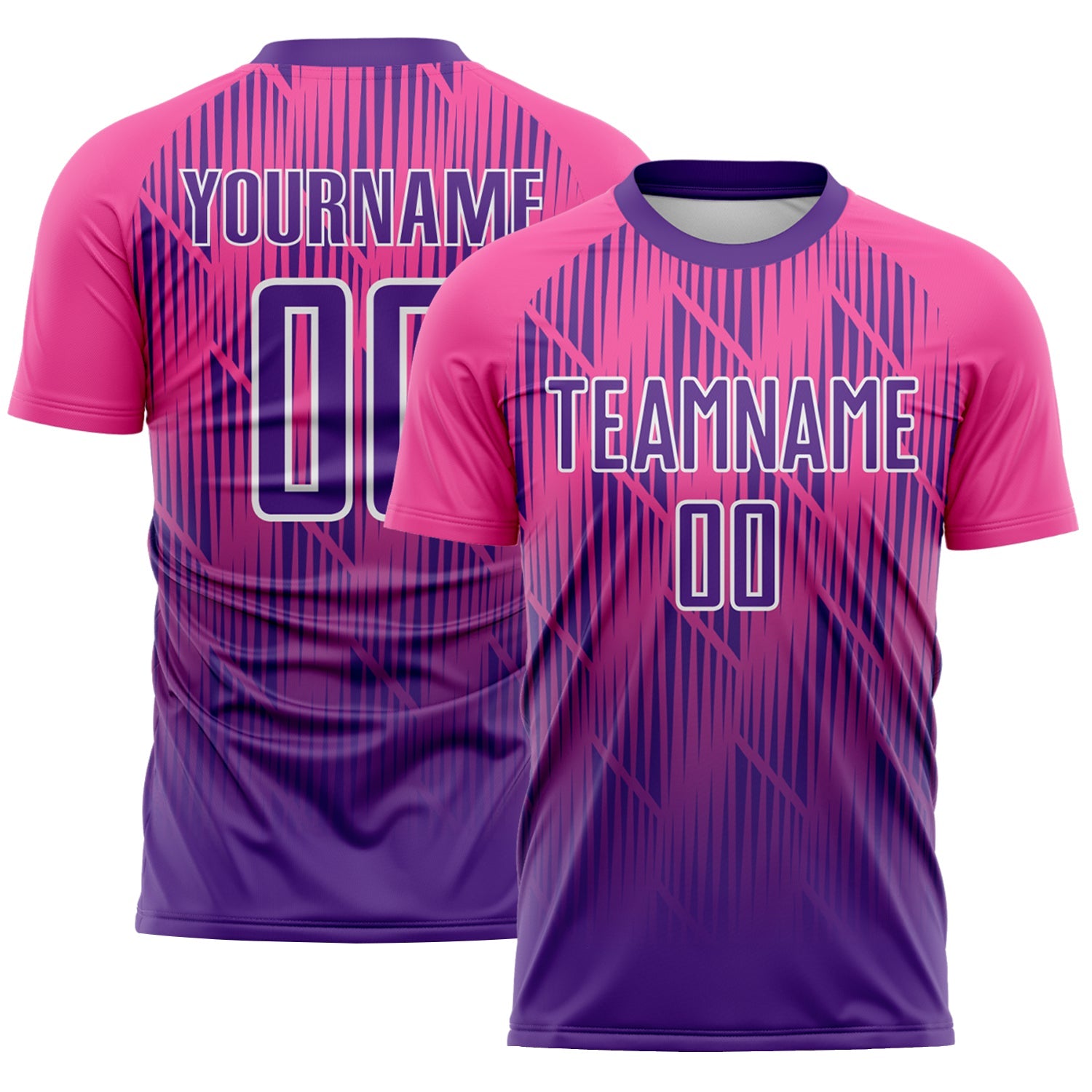 Custom Purple Pink-White Spiked Sharp Lines Gradient Sublimation Soccer Uniform Jersey - Main View