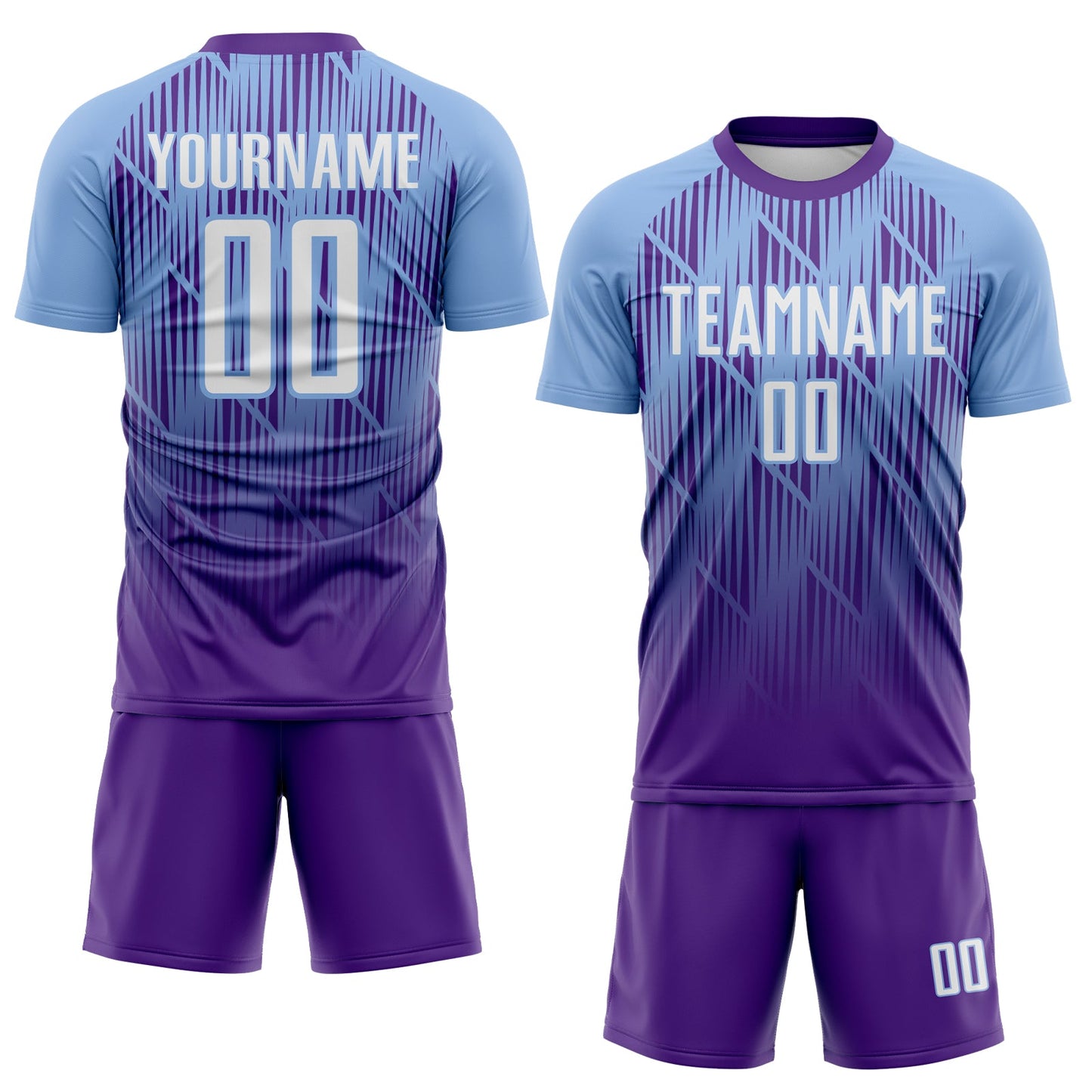 Custom Purple White-Light Blue Spiked Sharp Lines Gradient Sublimation Soccer Uniform Jersey view 2