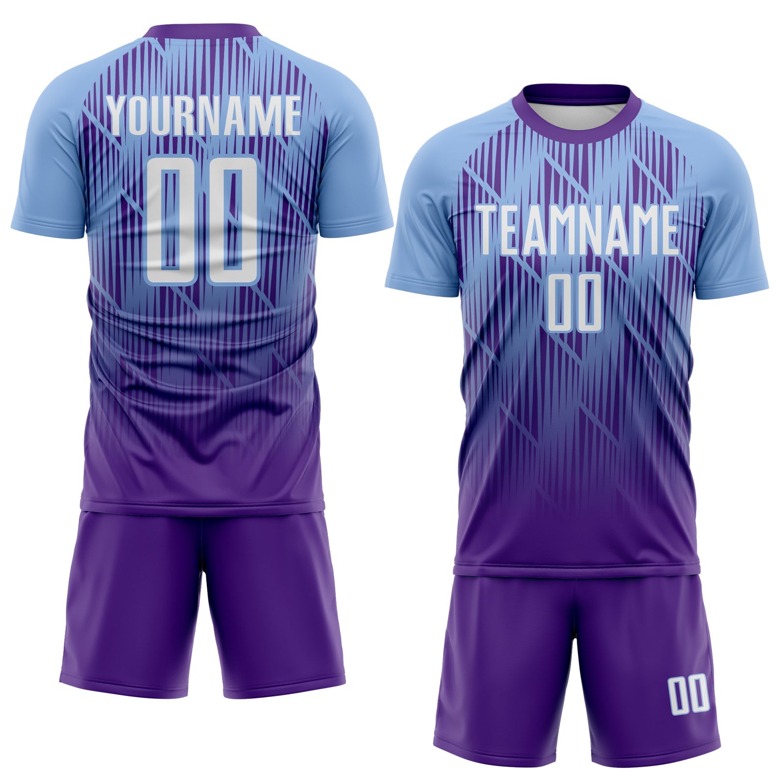 Custom Purple White-Light Blue Spiked Sharp Lines Gradient Sublimation Soccer Uniform Jersey view 2