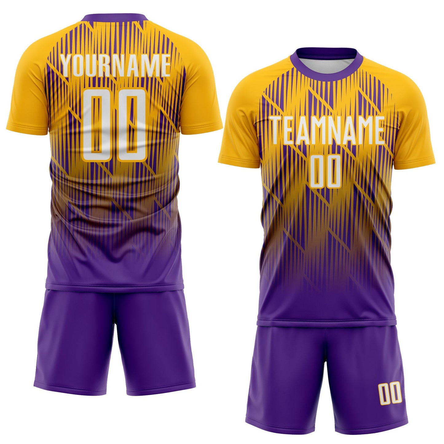 Custom Purple White-Gold Spiked Sharp Lines Gradient Sublimation Soccer Uniform Jersey view 2