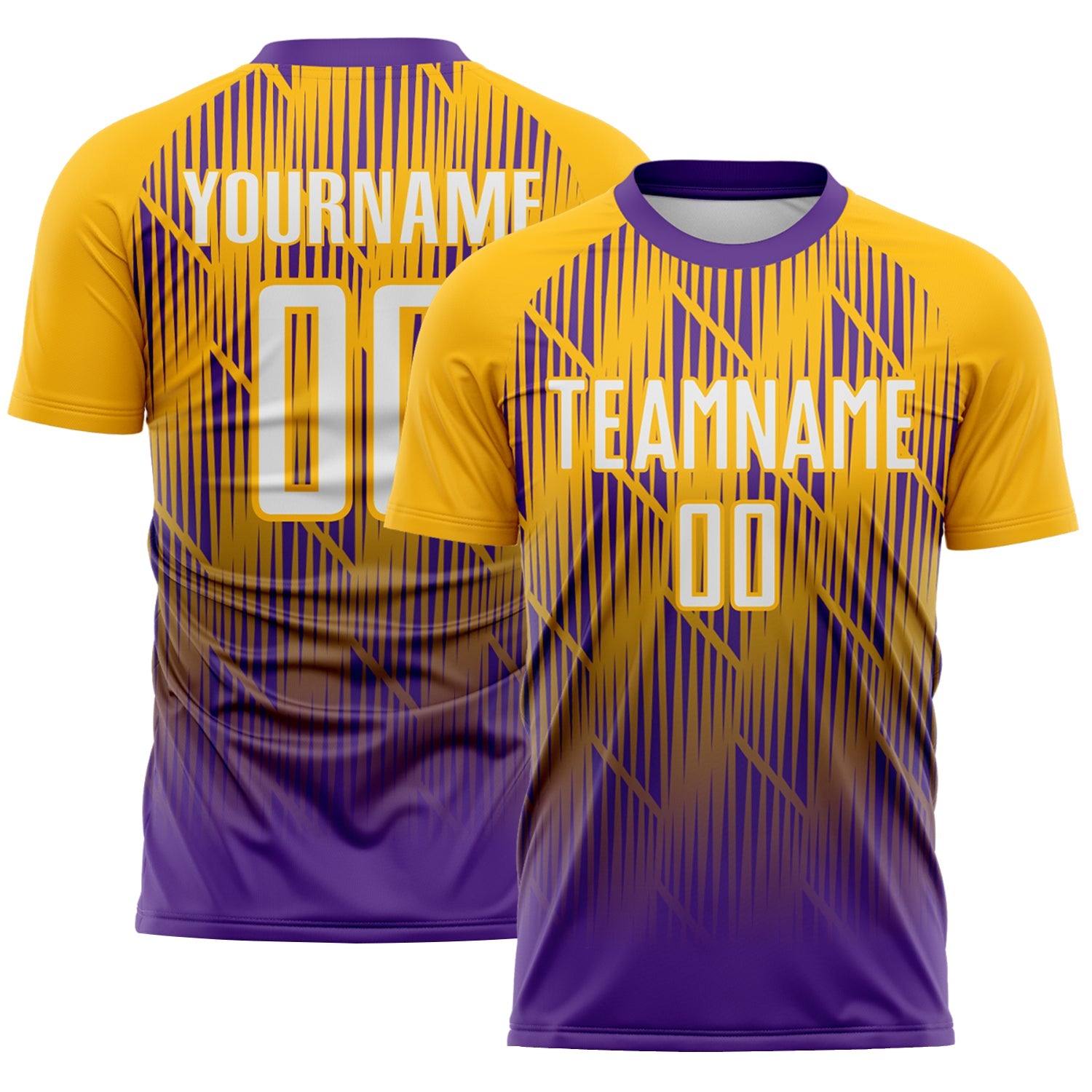 Custom Purple White-Gold Spiked Sharp Lines Gradient Sublimation Soccer Uniform Jersey - Main View