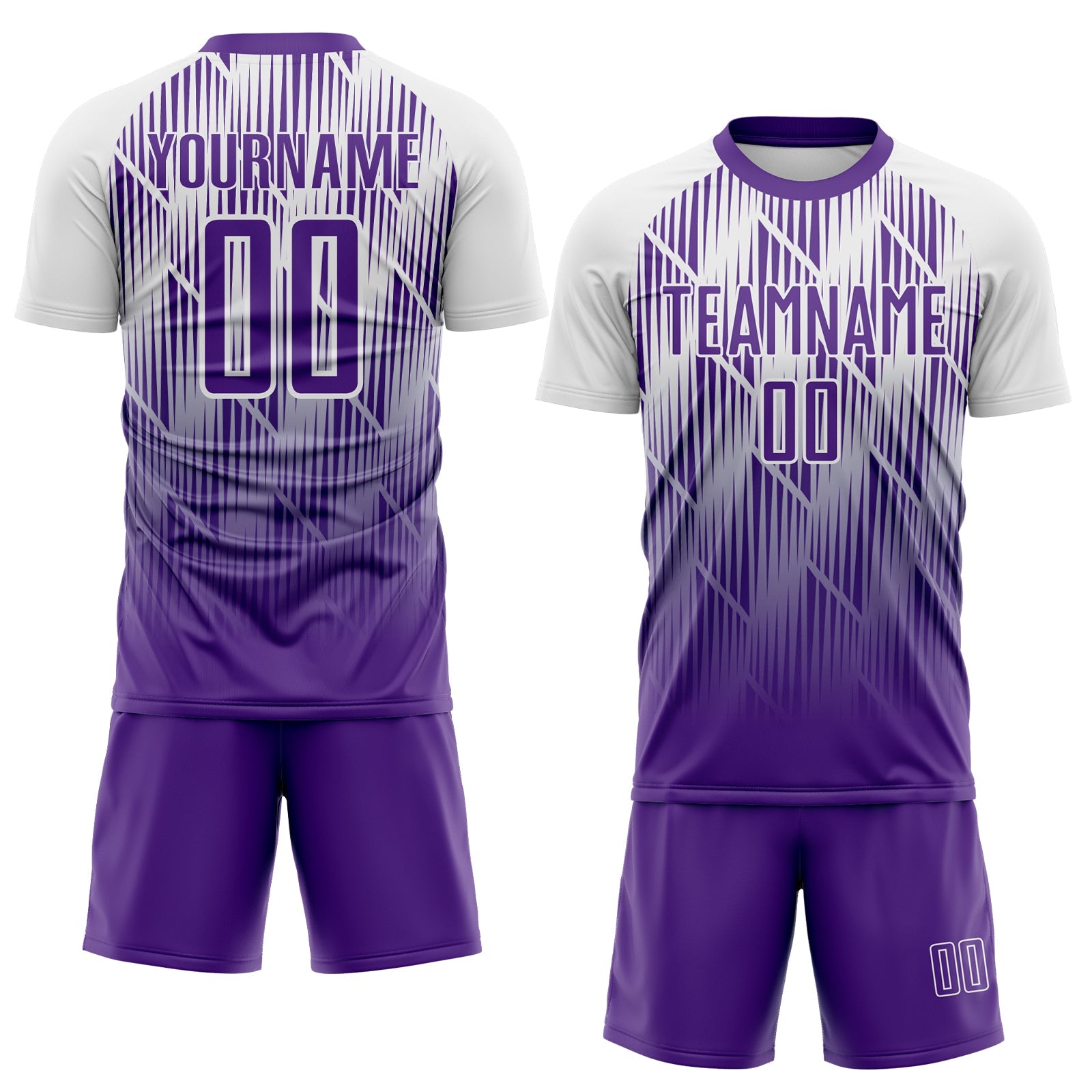 Custom Purple-White Spiked Sharp Lines Gradient Sublimation Soccer Uniform Jersey view 2