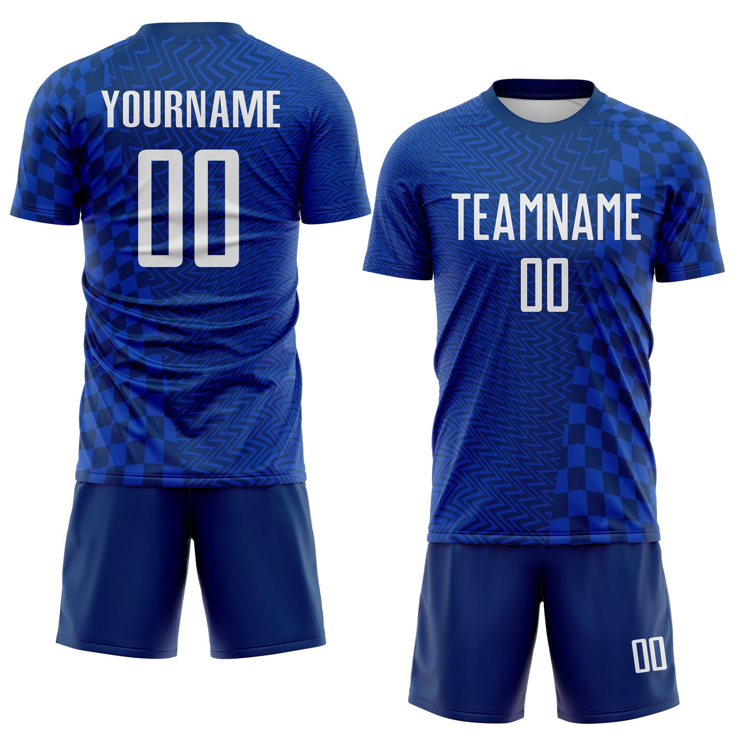 Custom US Navy Blue-White Geometric Patchwork Asymmetry Checkered Zigzag Lines Sublimation Soccer Uniform Jersey view 2