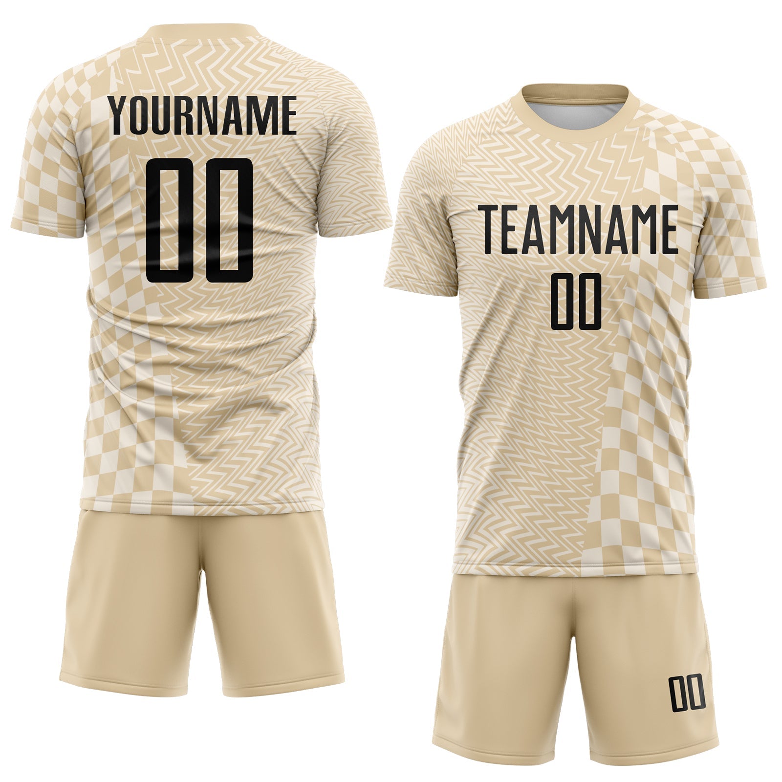 Custom City Cream Black-Cream Geometric Patchwork Asymmetry Checkered Zigzag Lines Sublimation Soccer Uniform Jersey view 2