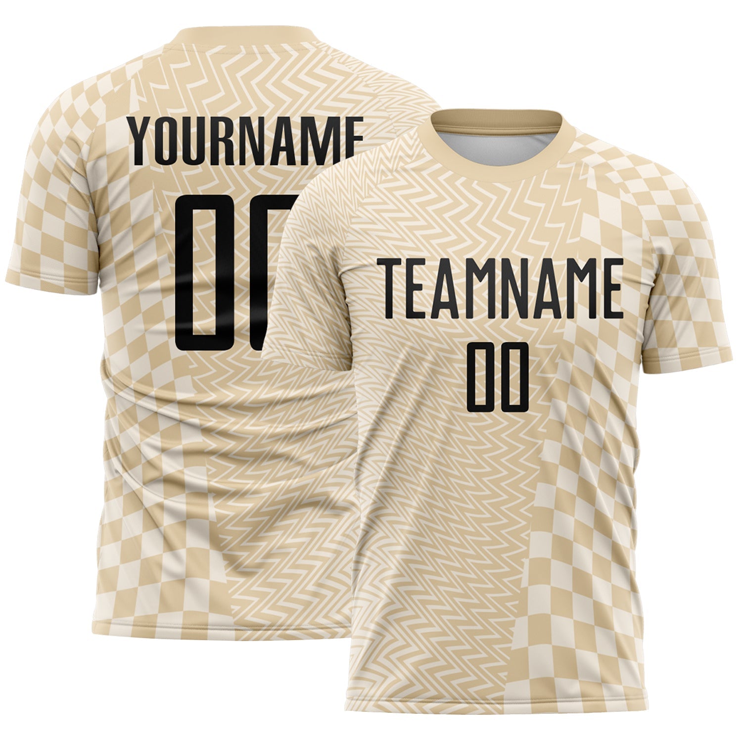 Custom City Cream Black-Cream Geometric Patchwork Asymmetry Checkered Zigzag Lines Sublimation Soccer Uniform Jersey - Main View
