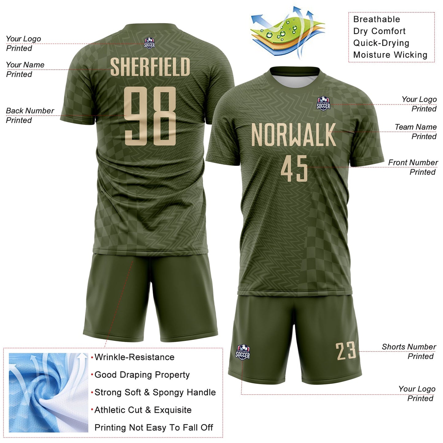 Custom Olive-City Cream Geometric Patchwork Asymmetry Checkered Zigzag Lines Sublimation Soccer Uniform Jersey view 4