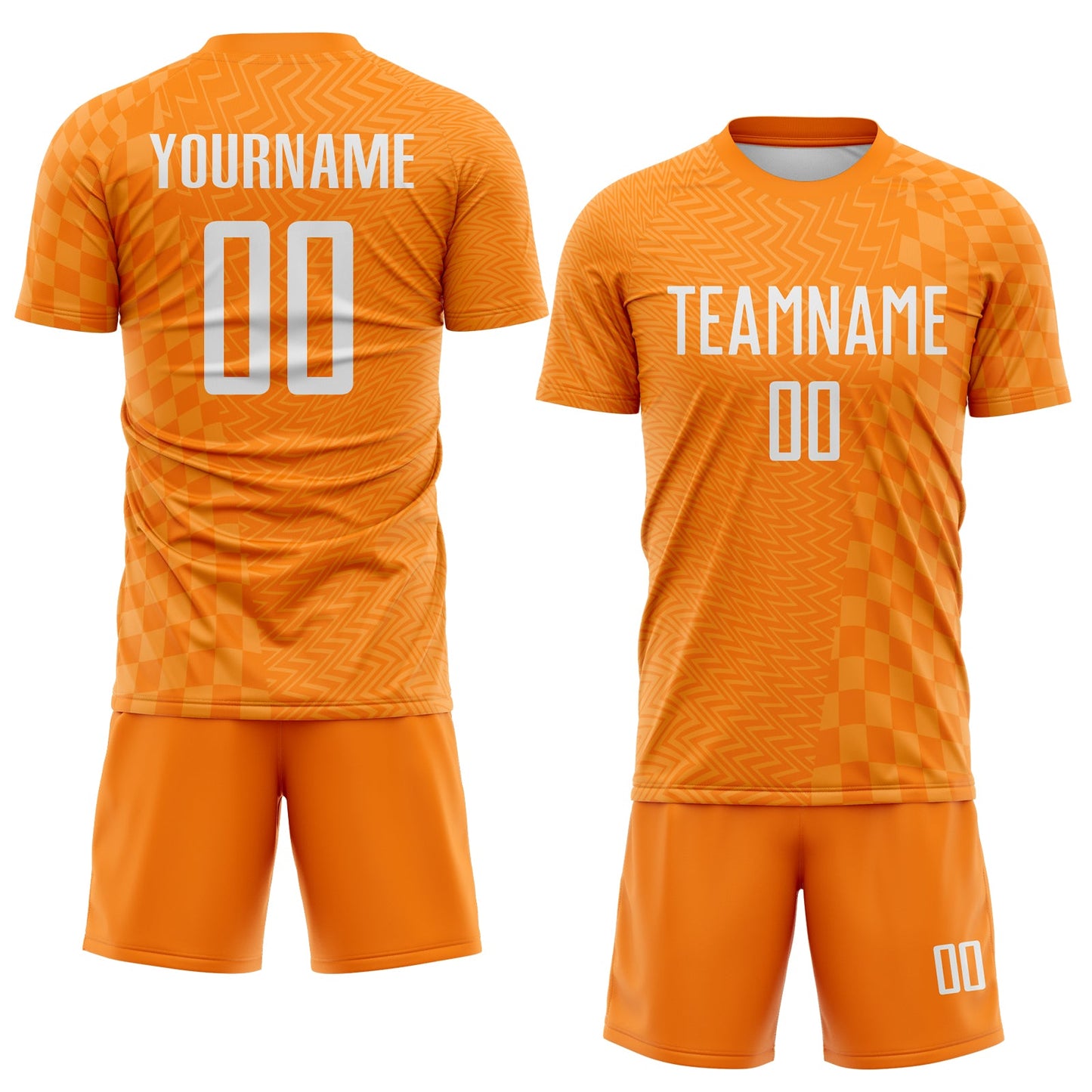 Custom Bay Orange-White Geometric Patchwork Asymmetry Checkered Zigzag Lines Sublimation Soccer Uniform Jersey view 2