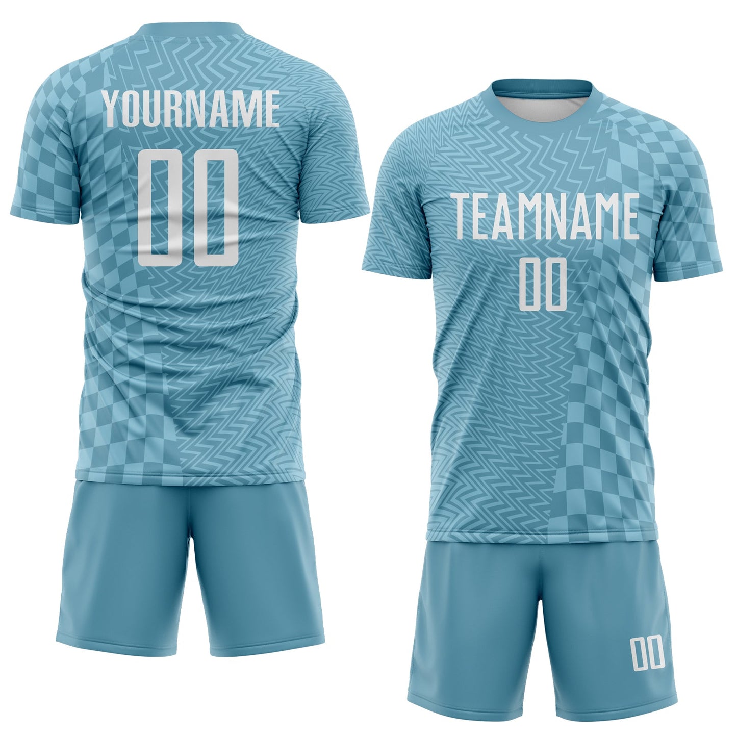 Custom Shadow Blue-White Geometric Patchwork Asymmetry Checkered Zigzag Lines Sublimation Soccer Uniform Jersey view 2