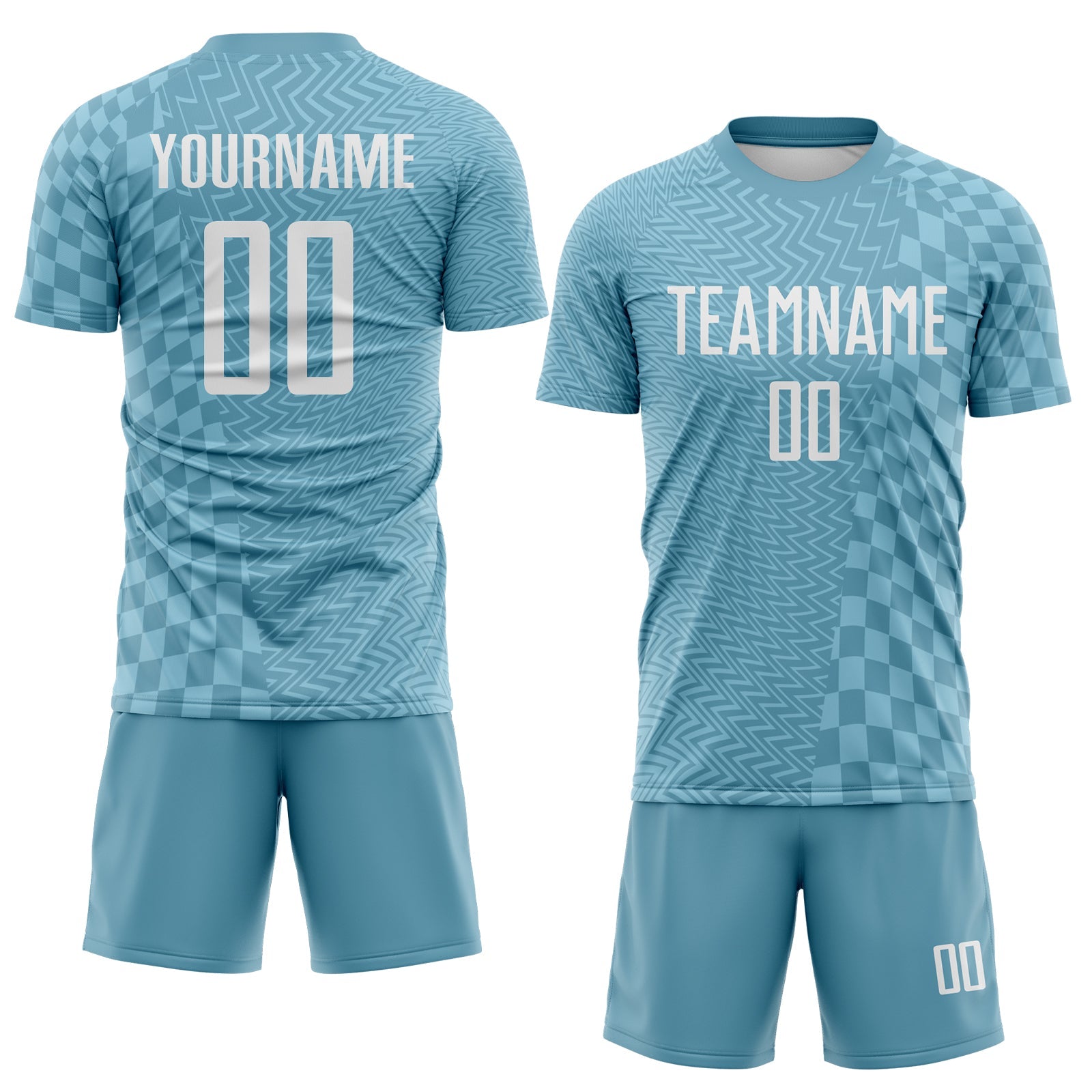 Custom Shadow Blue-White Geometric Patchwork Asymmetry Checkered Zigzag Lines Sublimation Soccer Uniform Jersey view 2