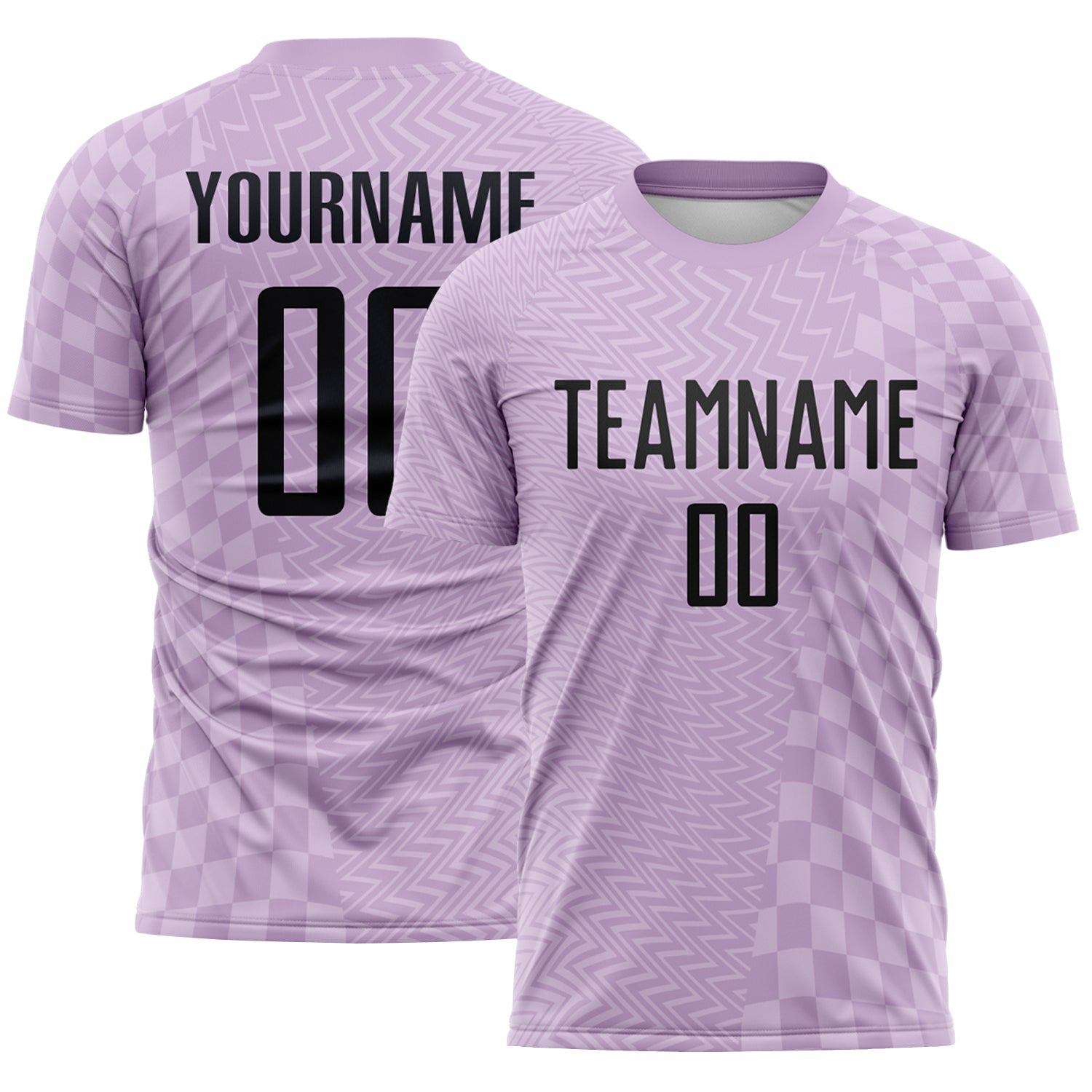 Custom Light Purple-Black Geometric Patchwork Asymmetry Checkered Zigzag Lines Sublimation Soccer Uniform Jersey - Main View