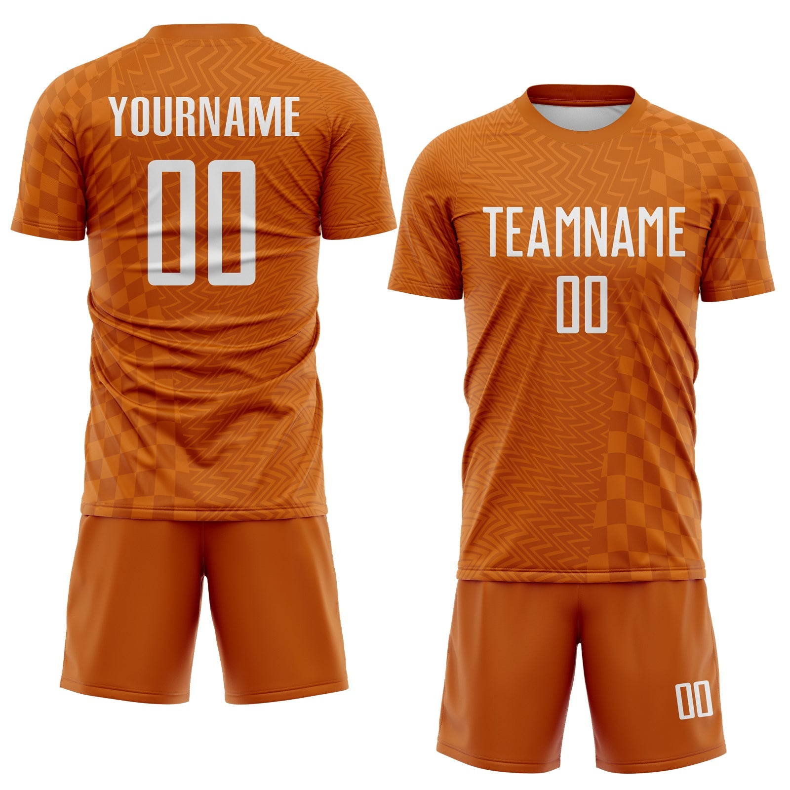 Custom Texas Orange-White Geometric Patchwork Asymmetry Checkered Zigzag Lines Sublimation Soccer Uniform Jersey view 2