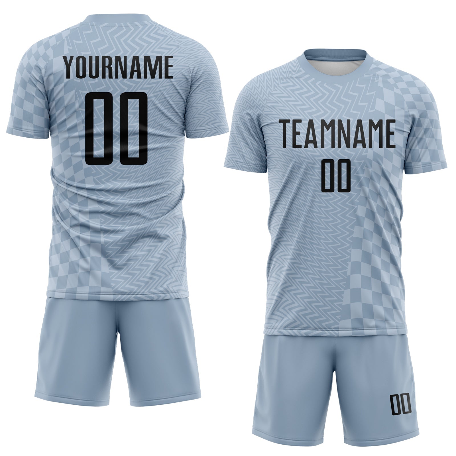 Custom Gray-White Geometric Patchwork Asymmetry Checkered Zigzag Lines Sublimation Soccer Uniform Jersey view 2