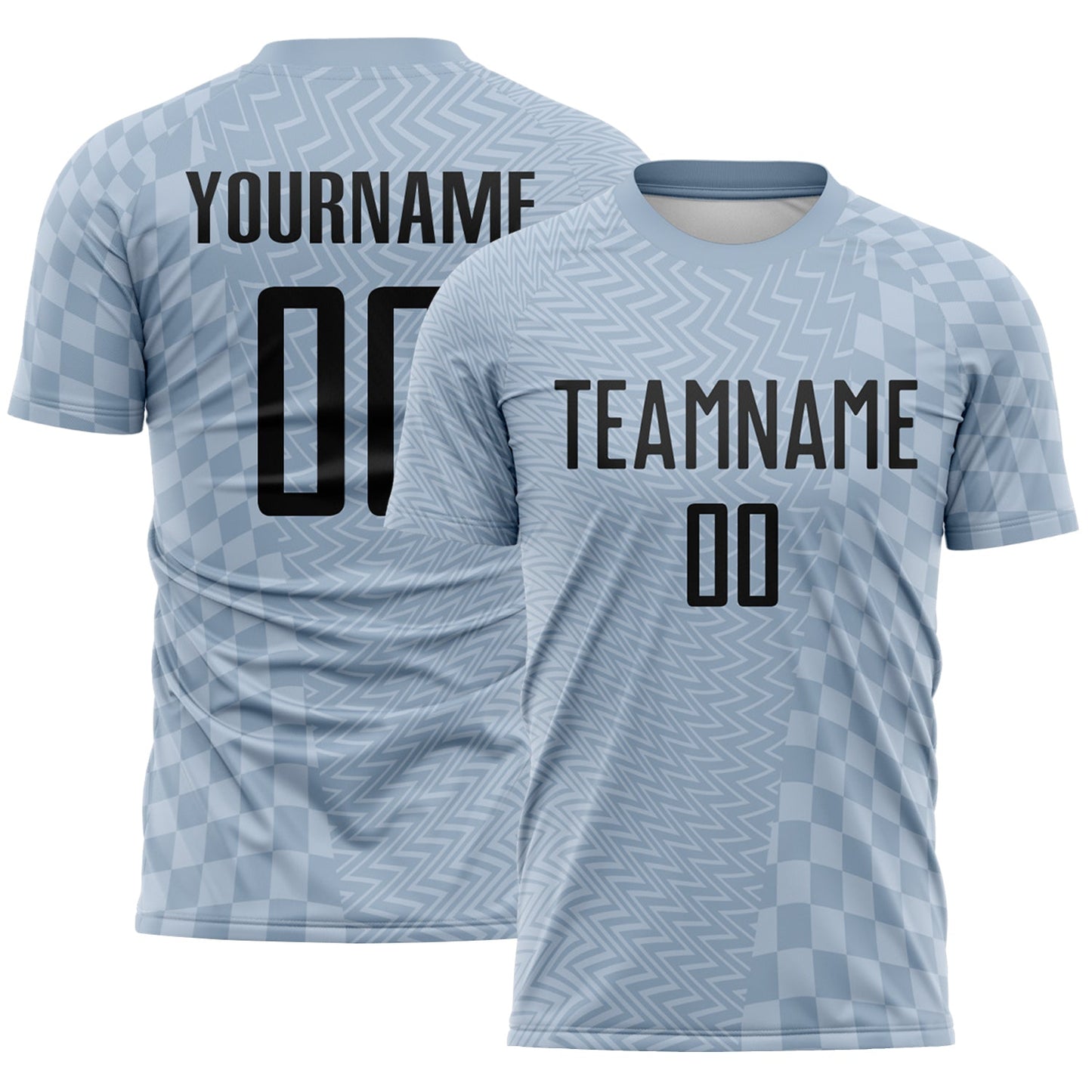 Custom Gray-White Geometric Patchwork Asymmetry Checkered Zigzag Lines Sublimation Soccer Uniform Jersey - Main View