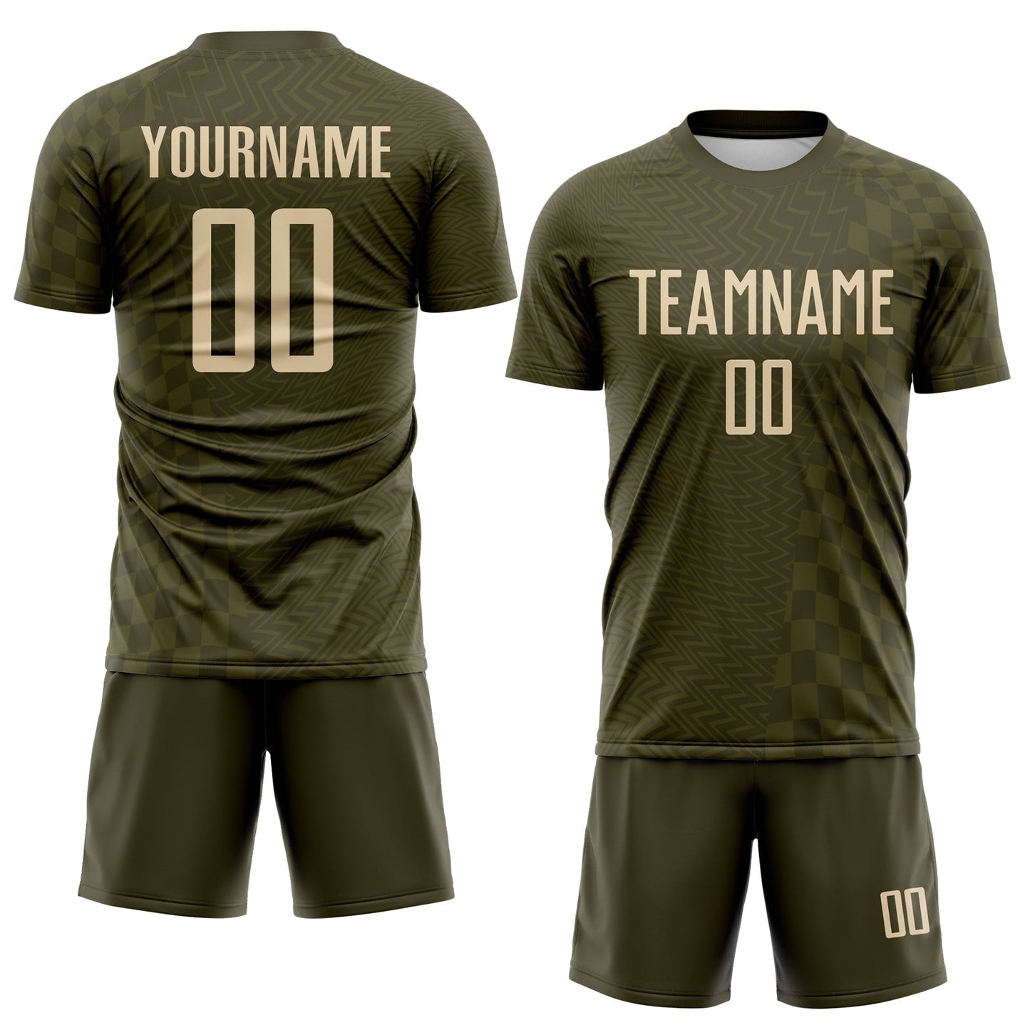 Custom Olive-City Cream Geometric Patchwork Asymmetry Checkered Zigzag Lines Sublimation Soccer Uniform Jersey view 2