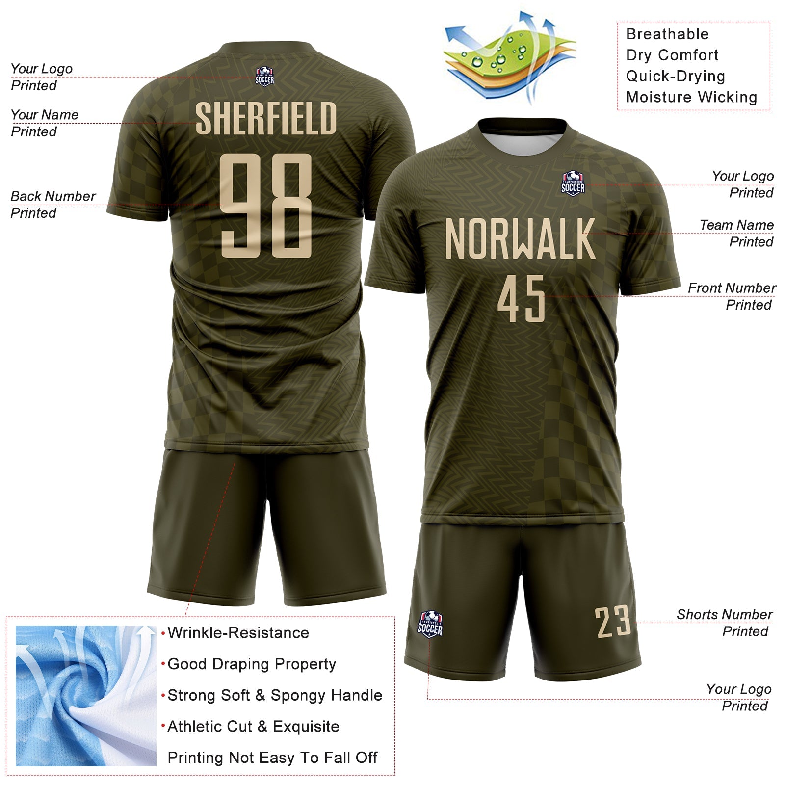 Custom Olive-City Cream Geometric Patchwork Asymmetry Checkered Zigzag Lines Sublimation Soccer Uniform Jersey view 4