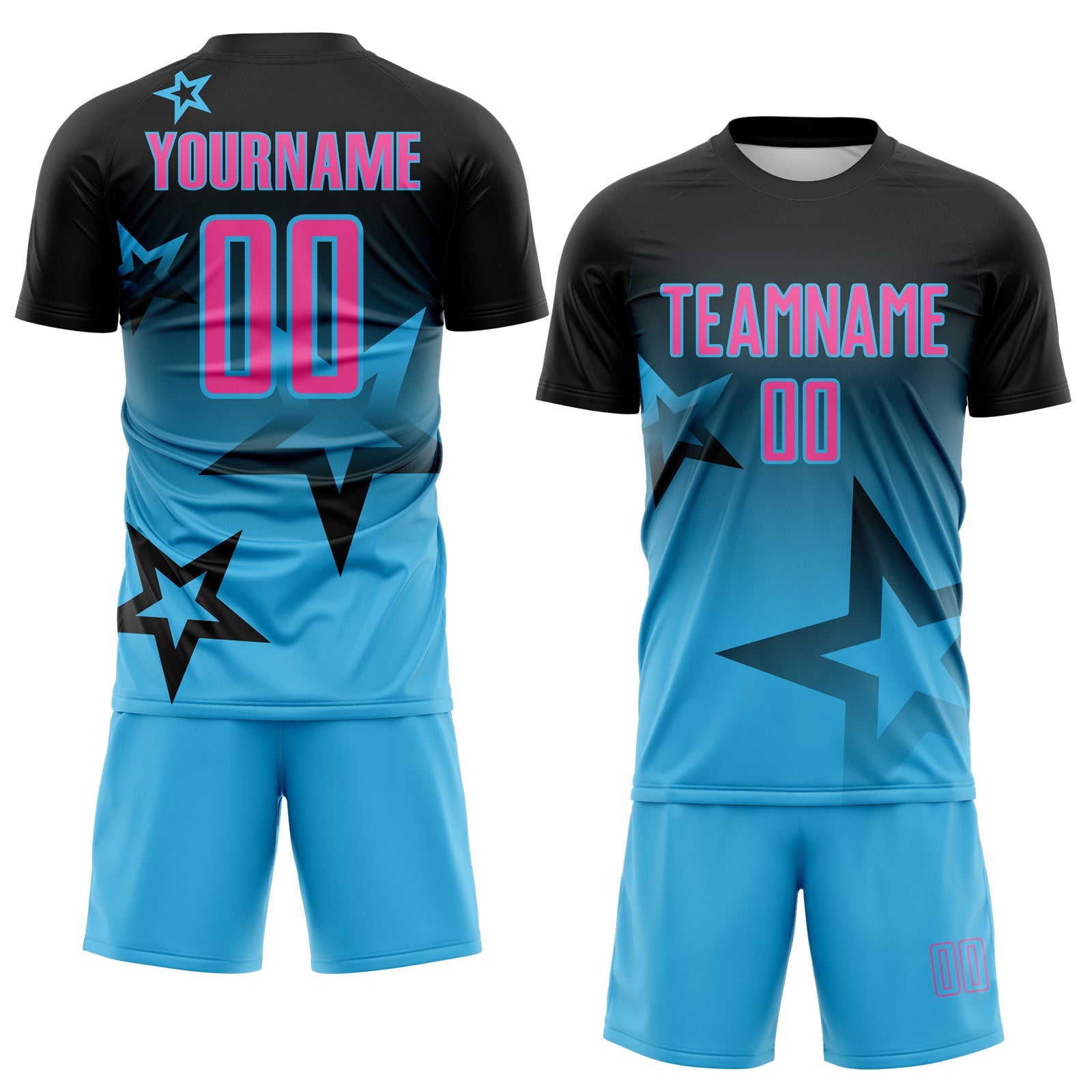 Custom Black Pink-Sky Blue Gradient Style Twinkle Star Sublimation Soccer Uniform Jersey view 2