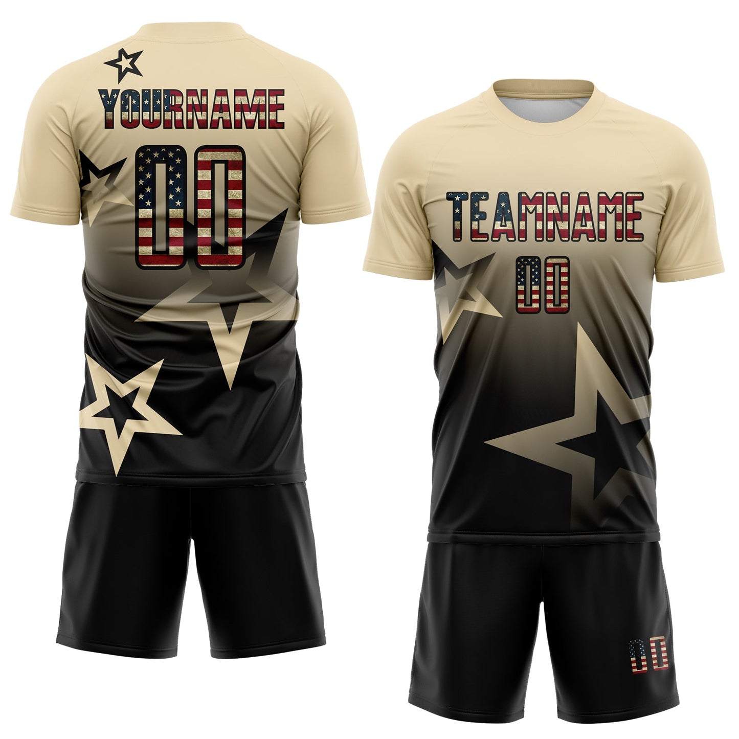 Custom Cream Vintage USA Flag-Black Gradient Style Twinkle Star Sublimation Soccer Uniform Jersey view 2
