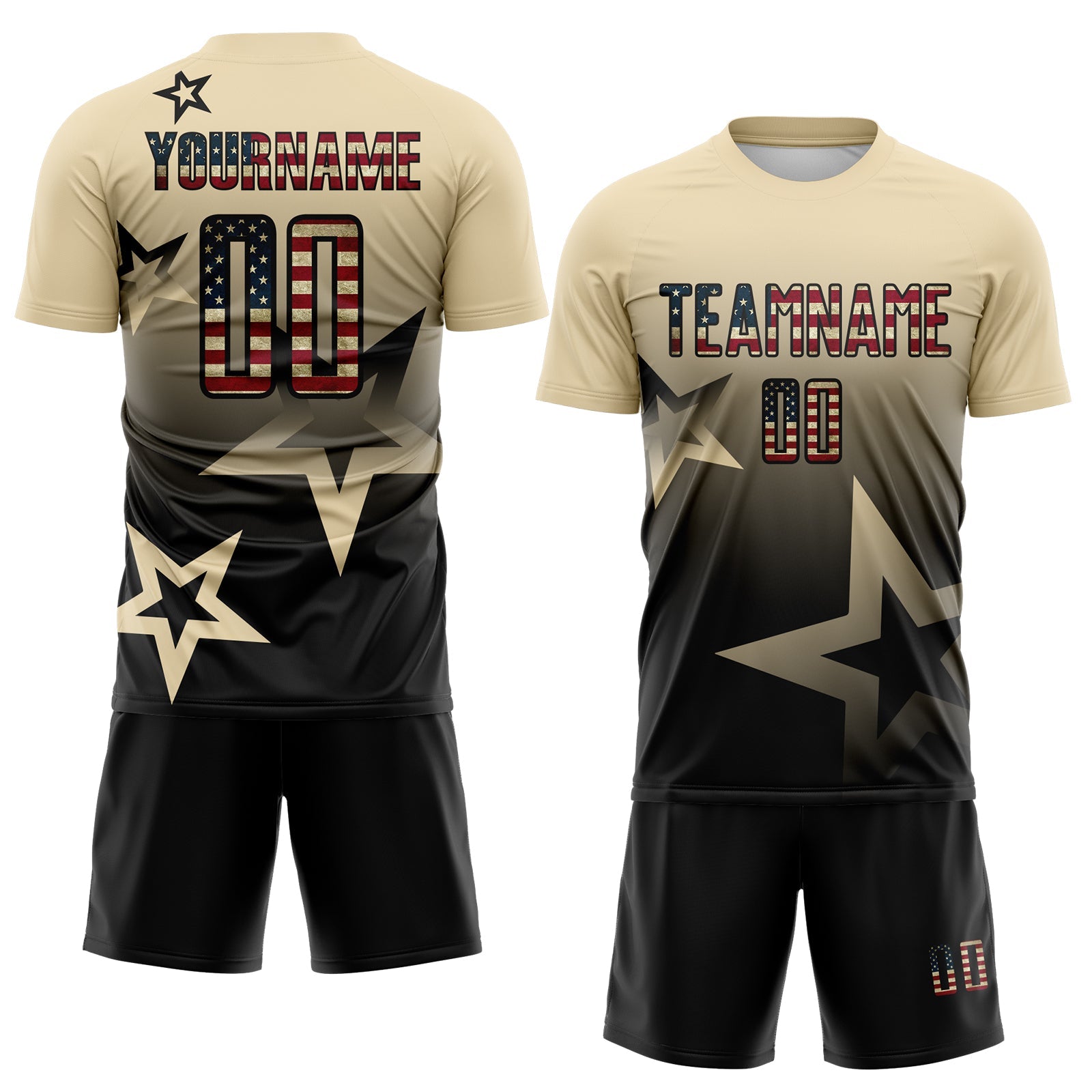 Custom Cream Vintage USA Flag-Black Gradient Style Twinkle Star Sublimation Soccer Uniform Jersey view 2