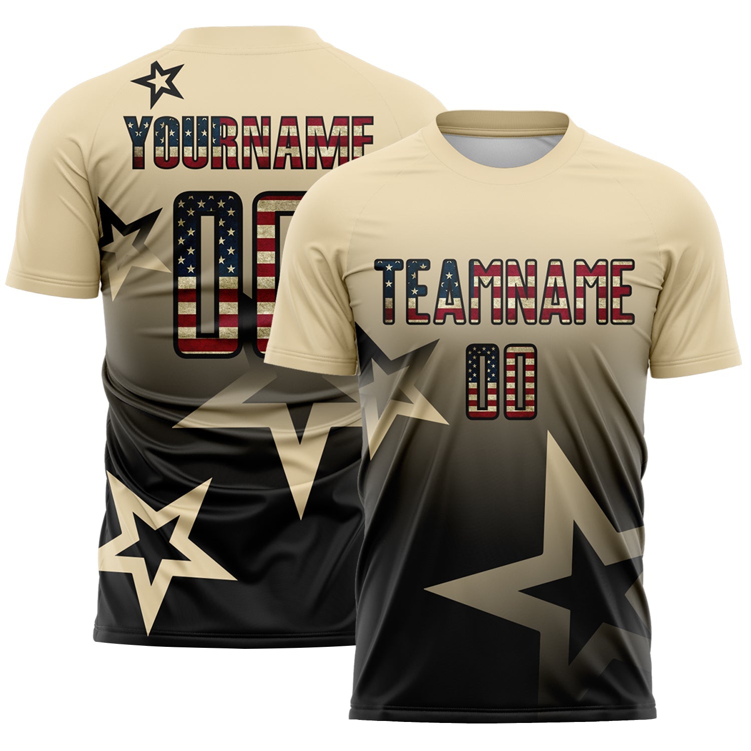 Custom Cream Vintage USA Flag-Black Gradient Style Twinkle Star Sublimation Soccer Uniform Jersey - Main View