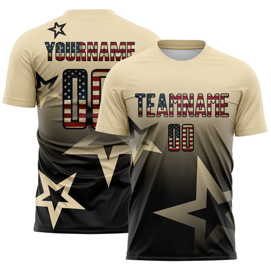 Custom Cream Vintage USA Flag-Black Gradient Style Twinkle Star Sublimation Soccer Uniform Jersey - Main View