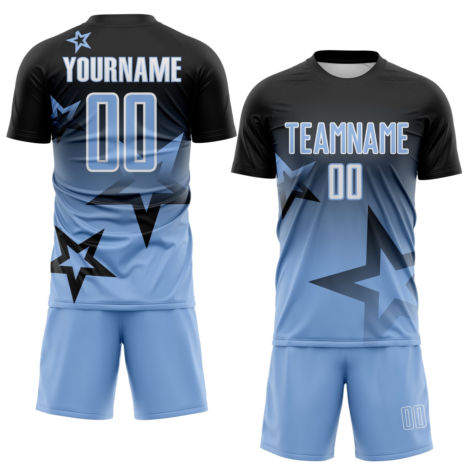 Custom Black Light Blue-White Gradient Style Twinkle Star Sublimation Soccer Uniform Jersey view 2