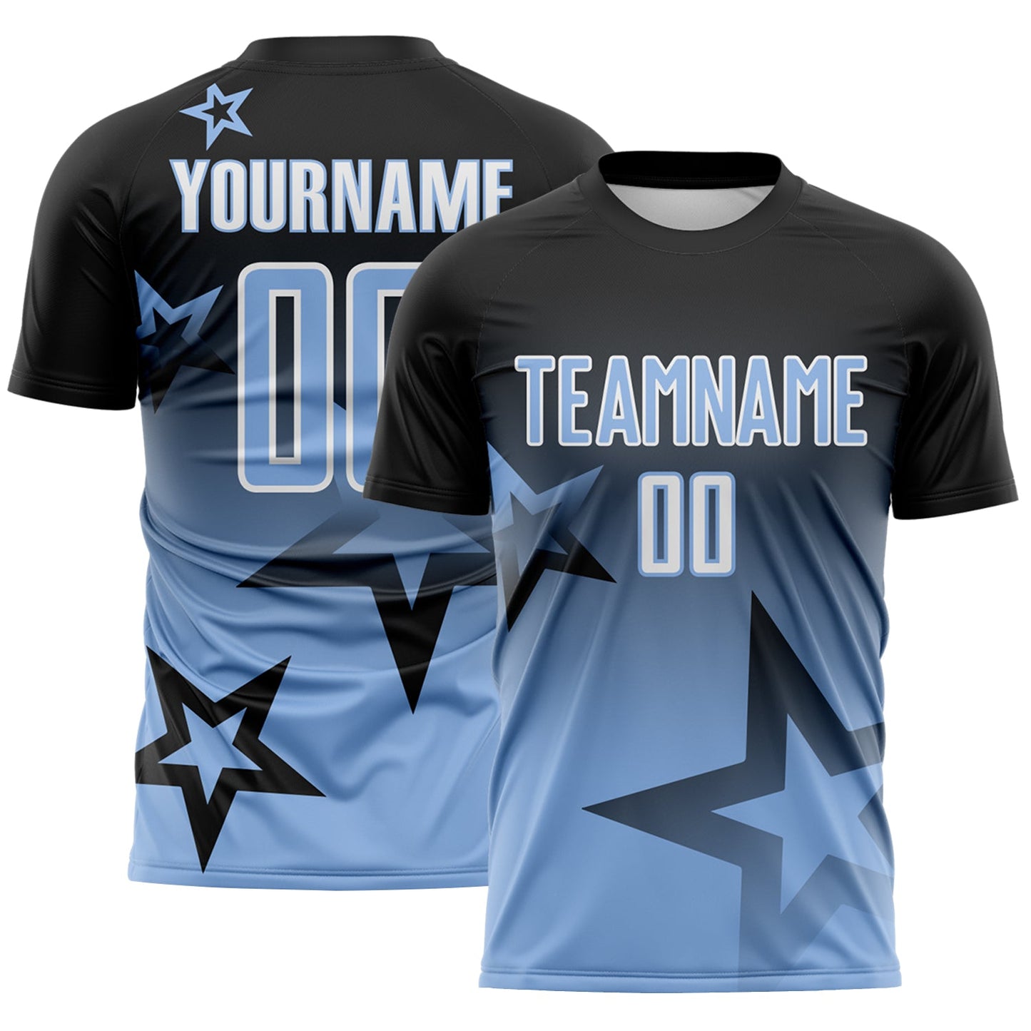 Custom Black Light Blue-White Gradient Style Twinkle Star Sublimation Soccer Uniform Jersey - Main View