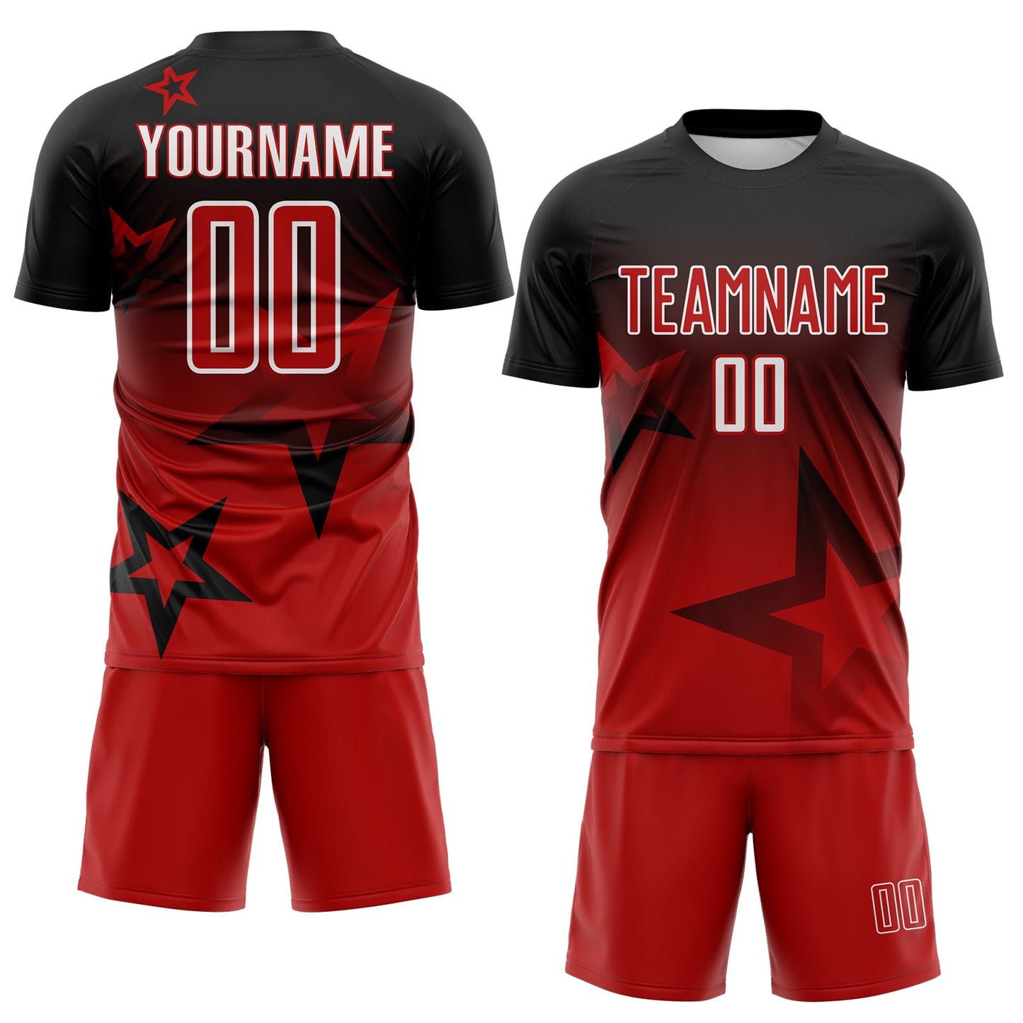 Custom Black Red-White Gradient Style Twinkle Star Sublimation Soccer Uniform Jersey view 2