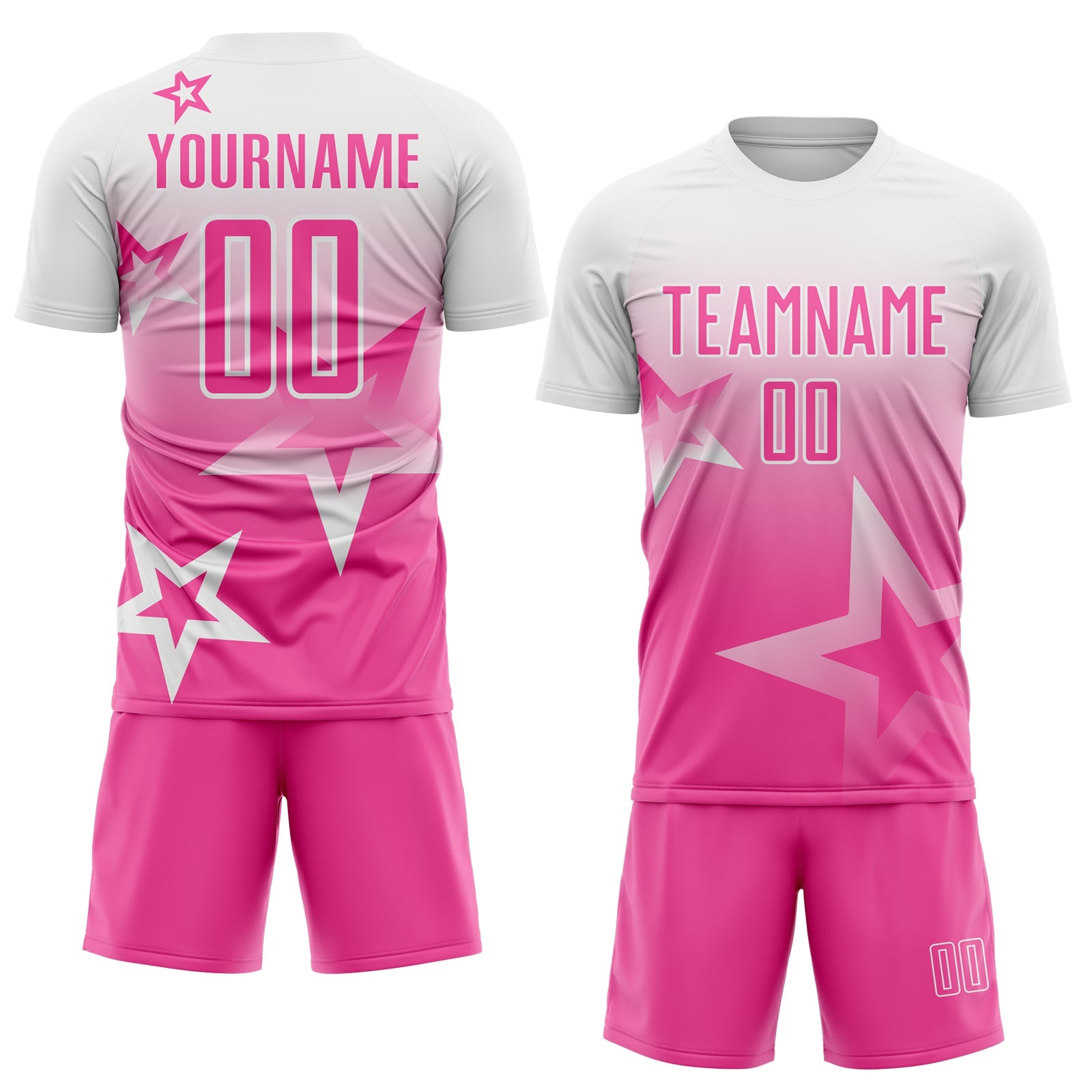 Custom White-Pink Gradient Style Twinkle Star Sublimation Soccer Uniform Jersey view 2