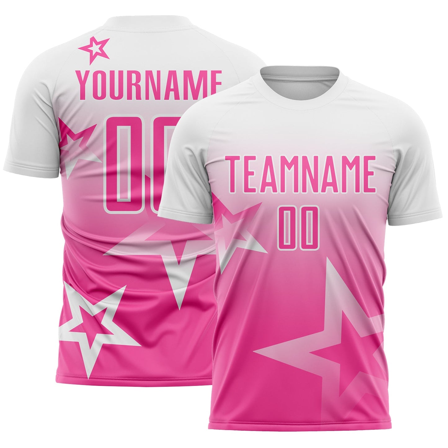 Custom White-Pink Gradient Style Twinkle Star Sublimation Soccer Uniform Jersey - Main View