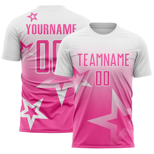 Custom White-Pink Gradient Style Twinkle Star Sublimation Soccer Uniform Jersey - Main View
