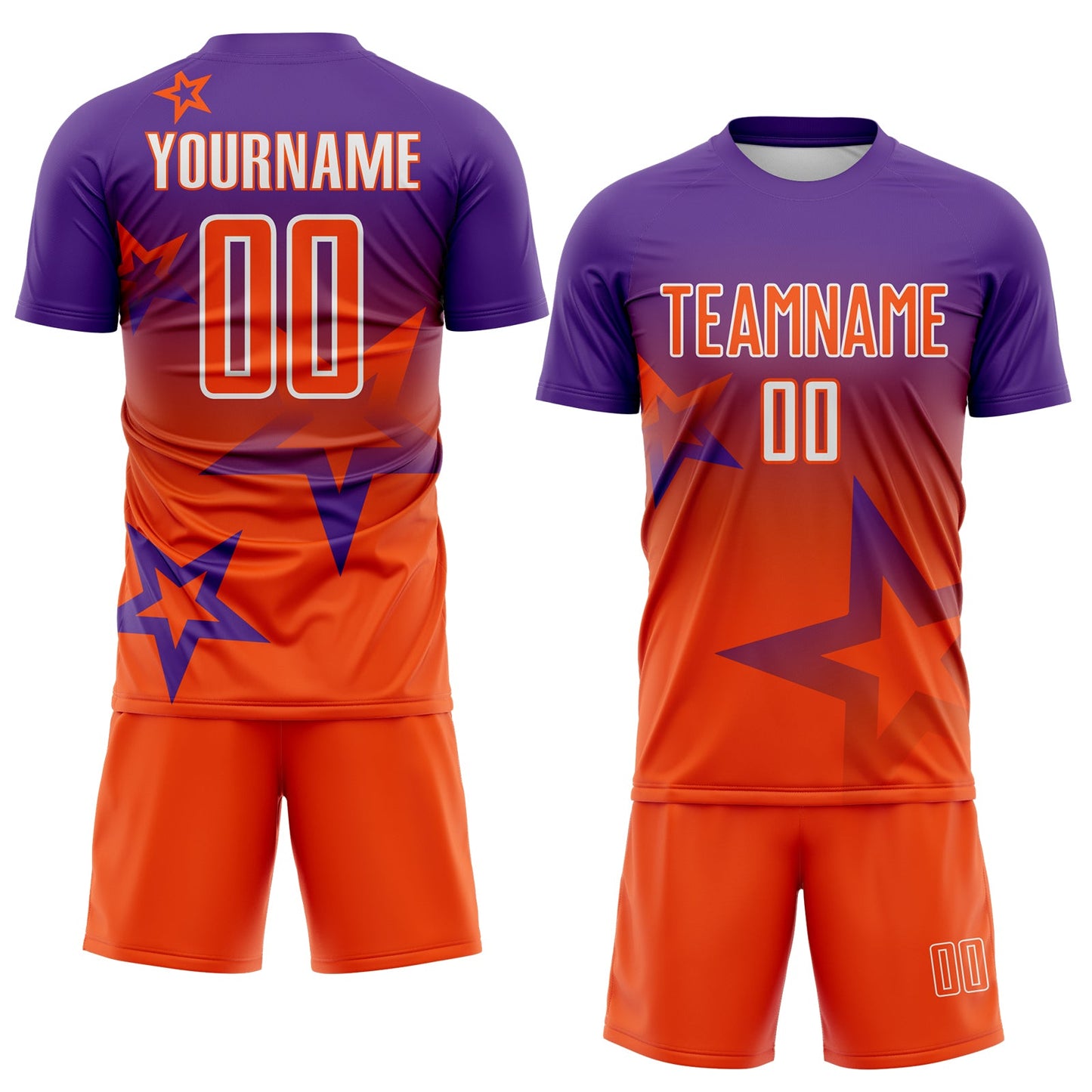 Custom Purple Orange-White Gradient Style Twinkle Star Sublimation Soccer Uniform Jersey view 2