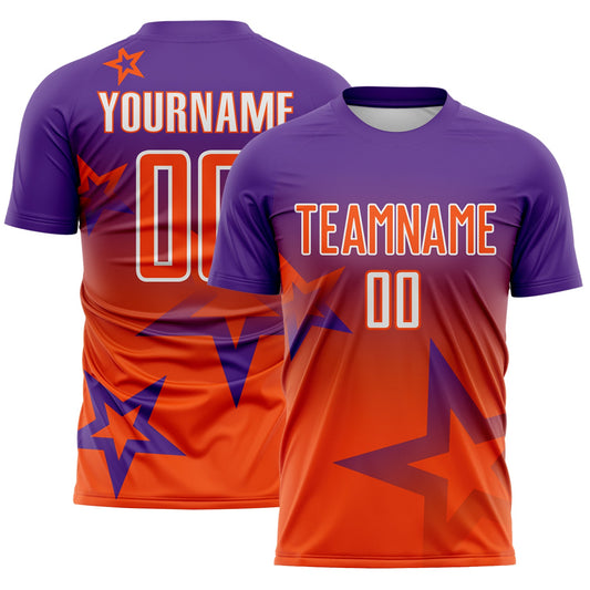Custom Purple Orange-White Gradient Style Twinkle Star Sublimation Soccer Uniform Jersey - Main View