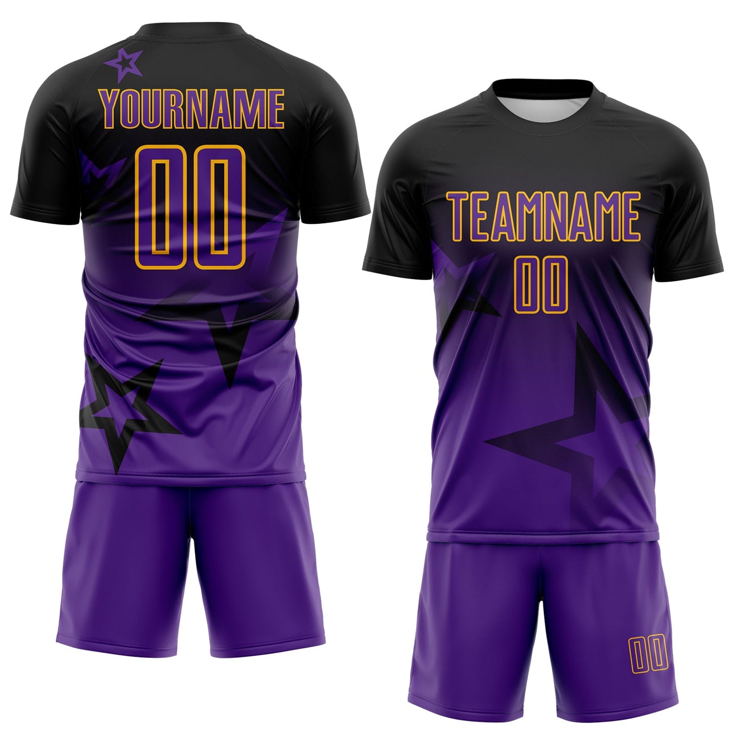 Custom Black Purple-Gold Gradient Style Twinkle Star Sublimation Soccer Uniform Jersey view 2