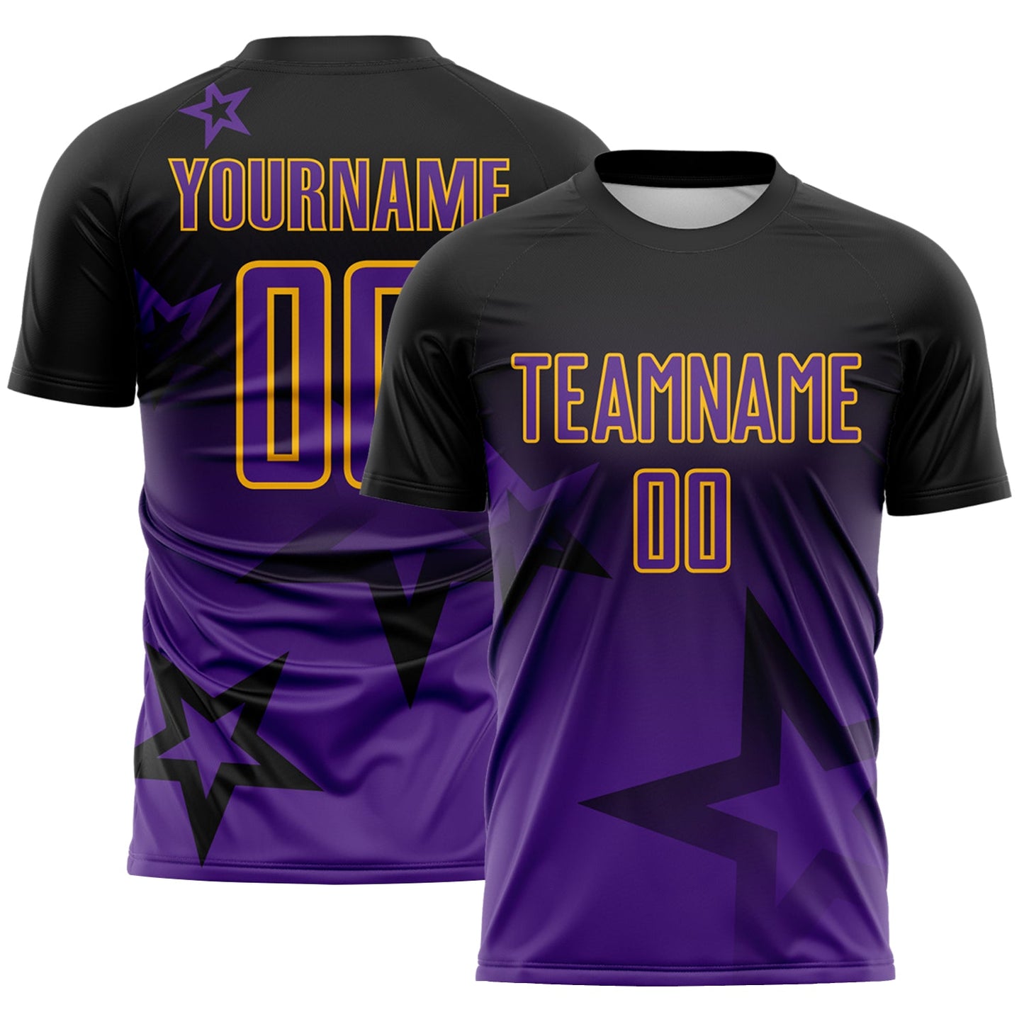 Custom Black Purple-Gold Gradient Style Twinkle Star Sublimation Soccer Uniform Jersey - Main View