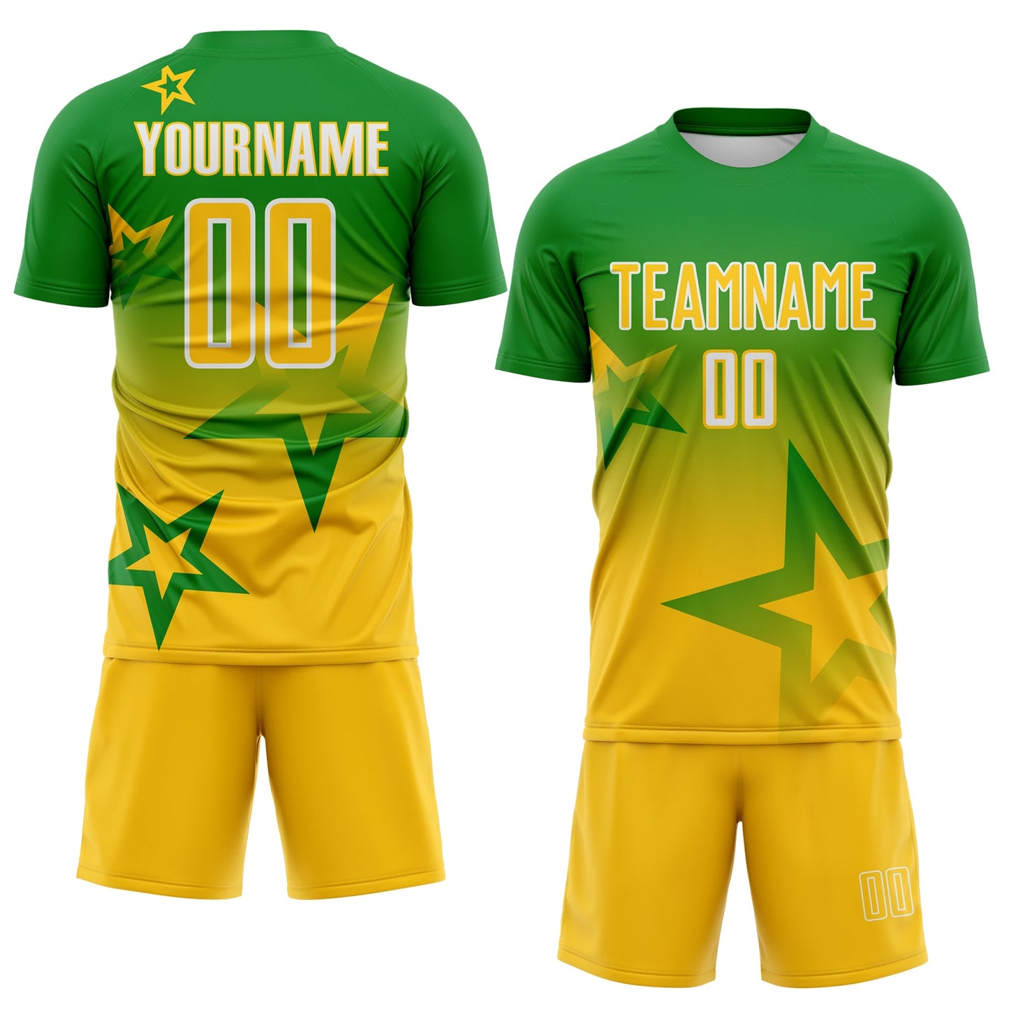 Custom Grass Green Yellow-White Gradient Style Twinkle Star Sublimation Soccer Uniform Jersey view 2