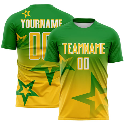 Custom Grass Green Yellow-White Gradient Style Twinkle Star Sublimation Soccer Uniform Jersey - Main View
