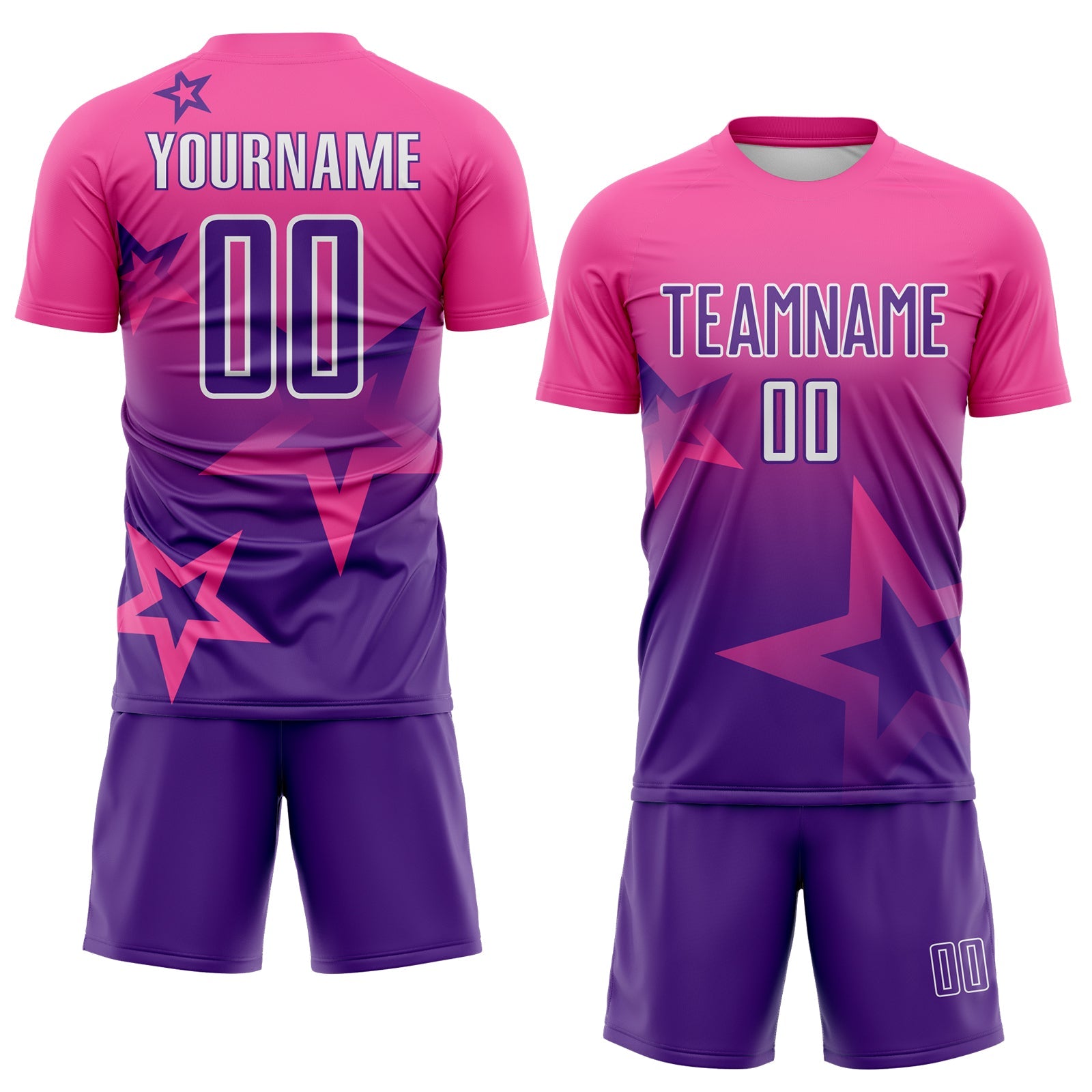 Custom Pink Purple-White Gradient Style Twinkle Star Sublimation Soccer Uniform Jersey view 2