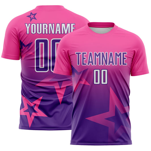 Custom Pink Purple-White Gradient Style Twinkle Star Sublimation Soccer Uniform Jersey - Main View
