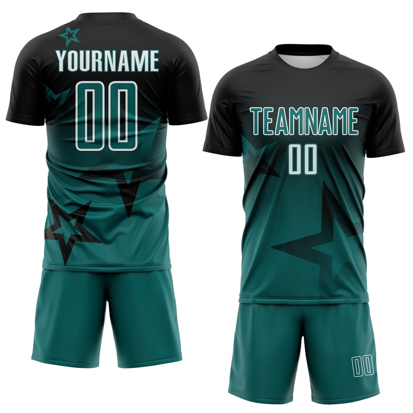 Custom Black Teal-White Gradient Style Twinkle Star Sublimation Soccer Uniform Jersey view 2