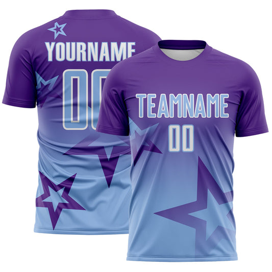 Custom Purple Light Blue-White Gradient Style Twinkle Star Sublimation Soccer Uniform Jersey - Main View