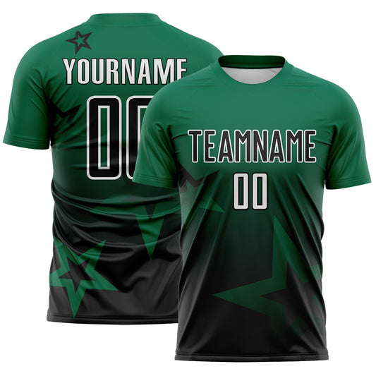 Custom Kelly Green Black-White Gradient Style Twinkle Star Sublimation Soccer Uniform Jersey - Main View