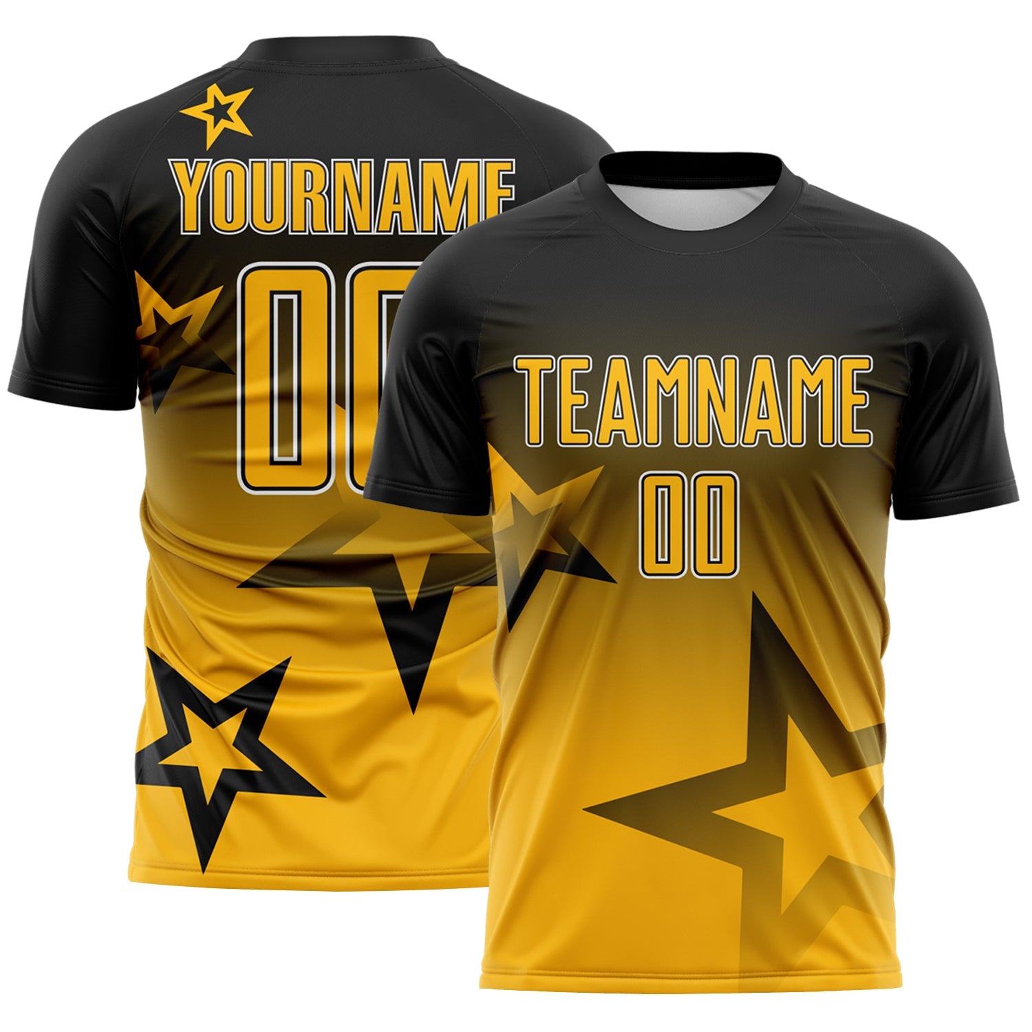 Custom Black Gold-White Gradient Style Twinkle Star Sublimation Soccer Uniform Jersey - Main View