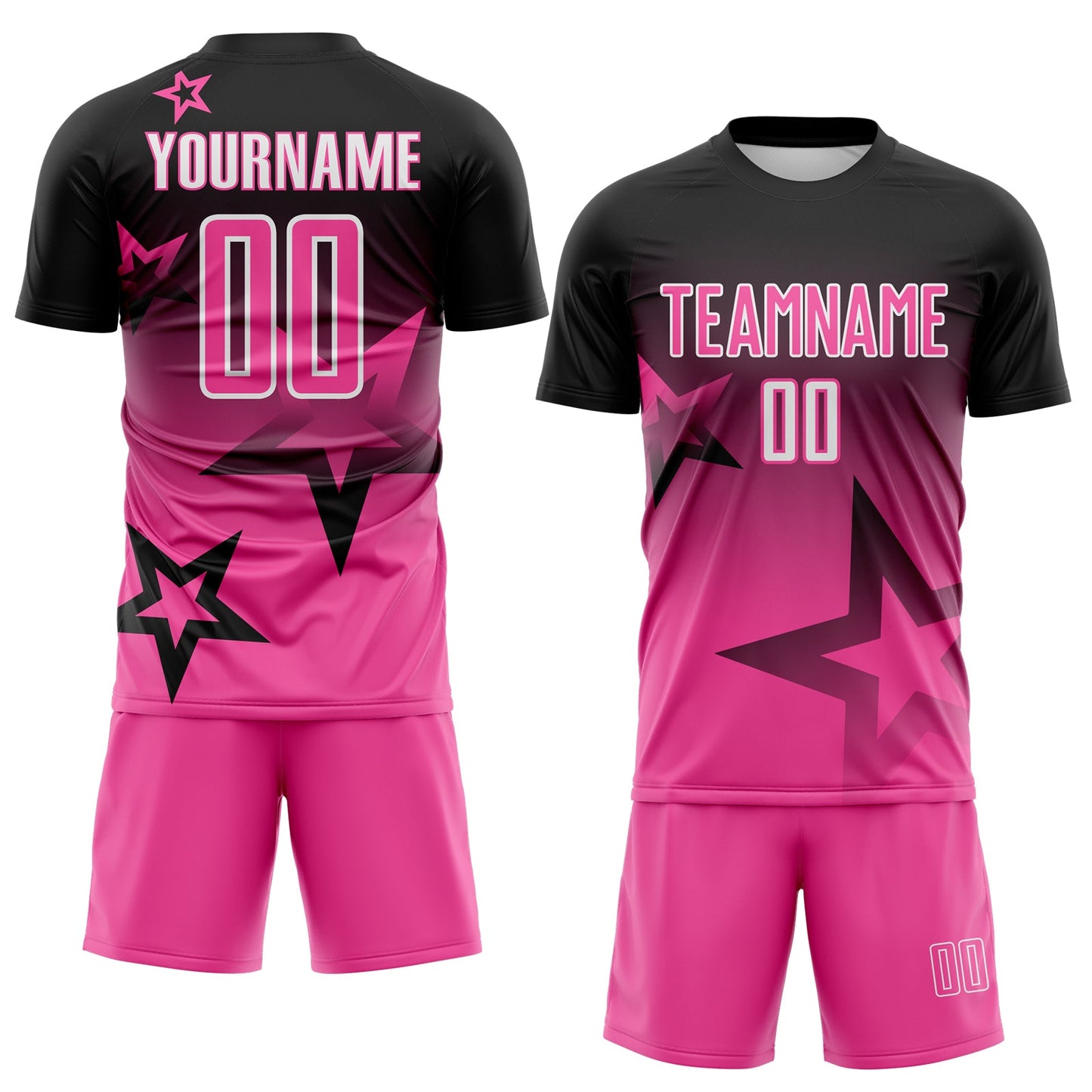 Custom Black Pink-White Gradient Style Twinkle Star Sublimation Soccer Uniform Jersey view 2