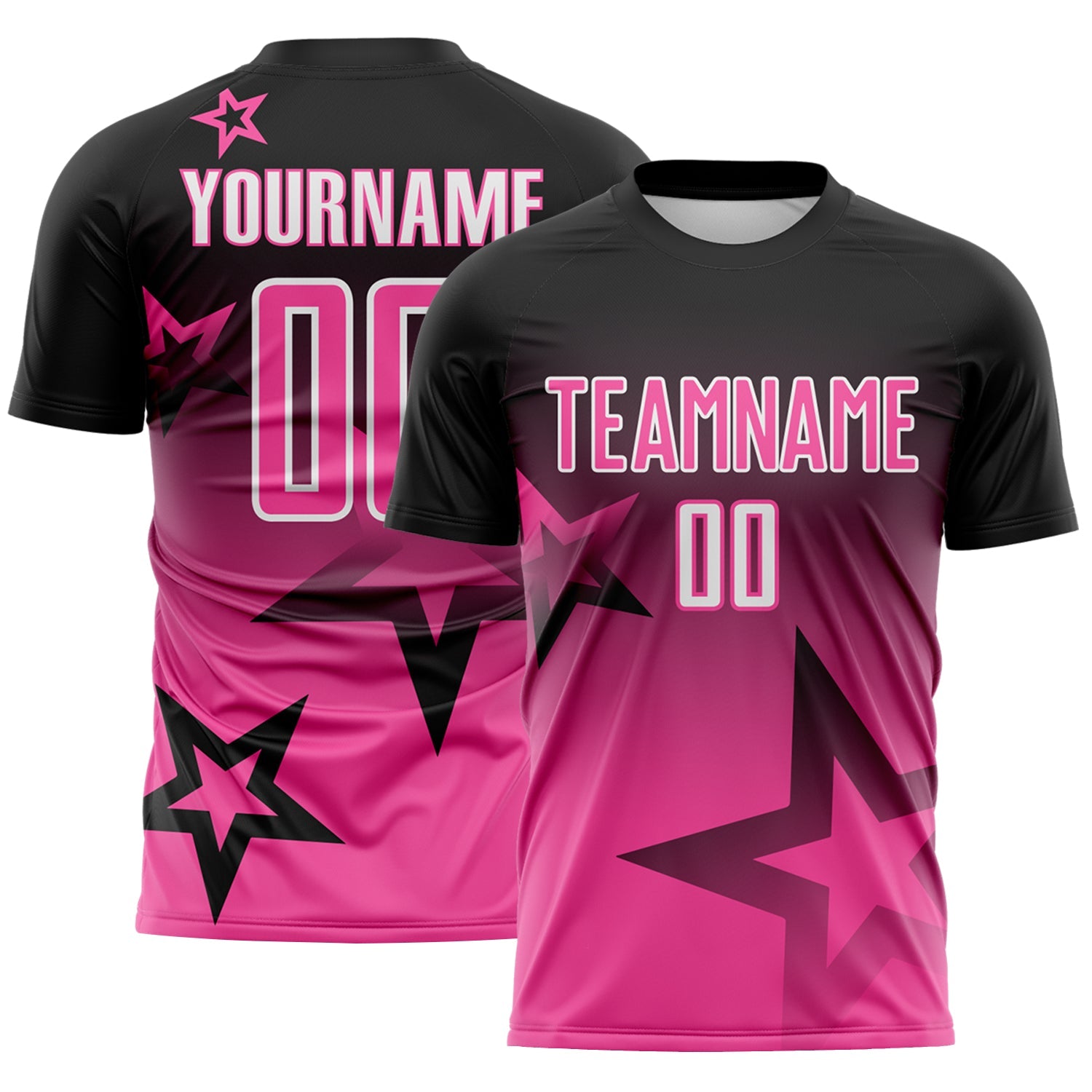 Custom Black Pink-White Gradient Style Twinkle Star Sublimation Soccer Uniform Jersey - Main View
