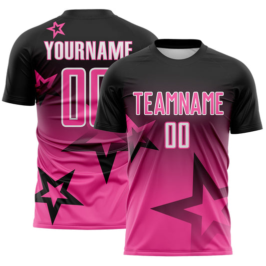 Custom Black Pink-White Gradient Style Twinkle Star Sublimation Soccer Uniform Jersey - Main View