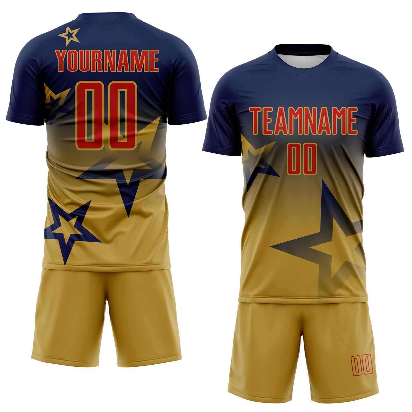 Custom Navy Red-Old Gold Gradient Style Twinkle Star Sublimation Soccer Uniform Jersey view 2