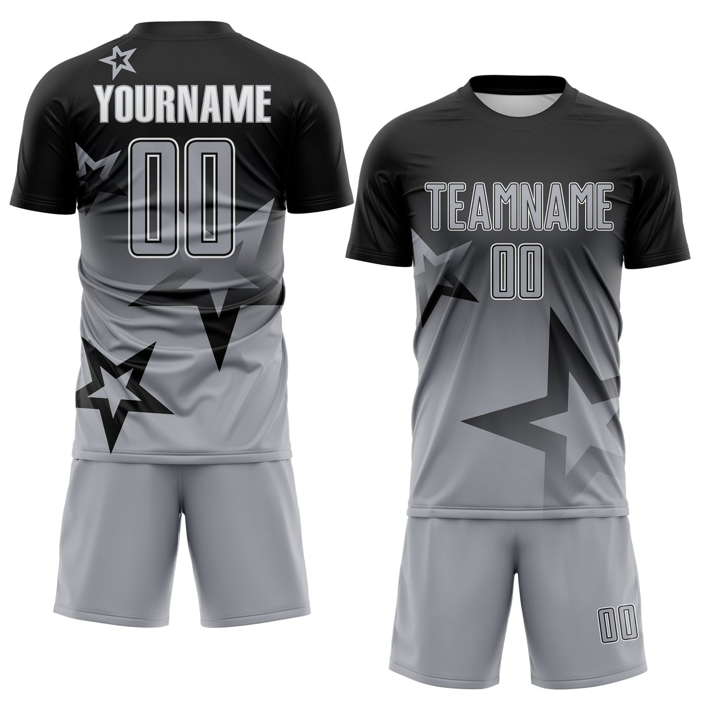 Custom Black Gray-White Gradient Style Twinkle Star Sublimation Soccer Uniform Jersey view 2