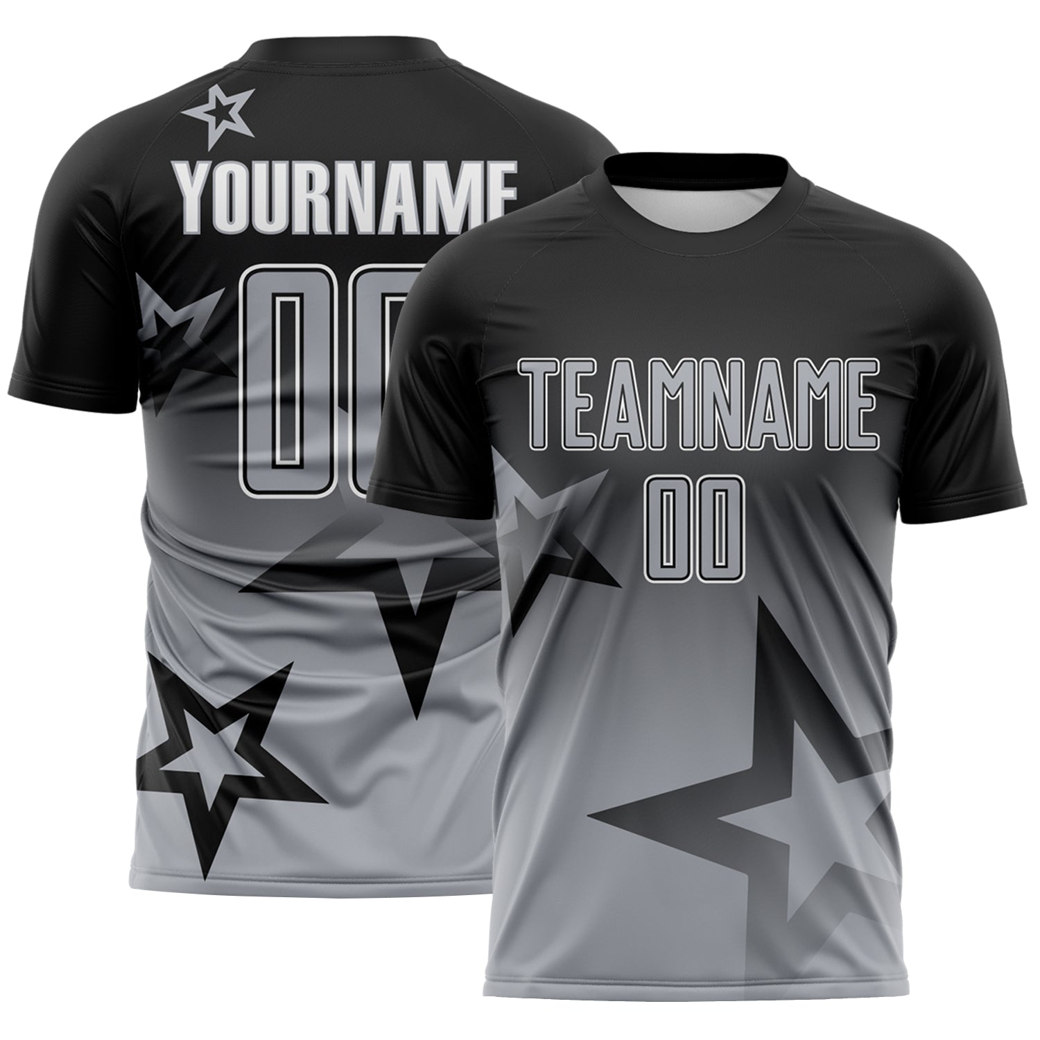 Custom Black Gray-White Gradient Style Twinkle Star Sublimation Soccer Uniform Jersey - Main View