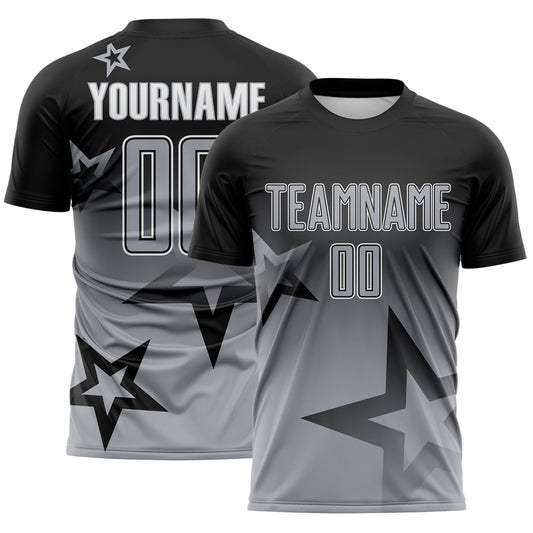 Custom Black Gray-White Gradient Style Twinkle Star Sublimation Soccer Uniform Jersey - Main View