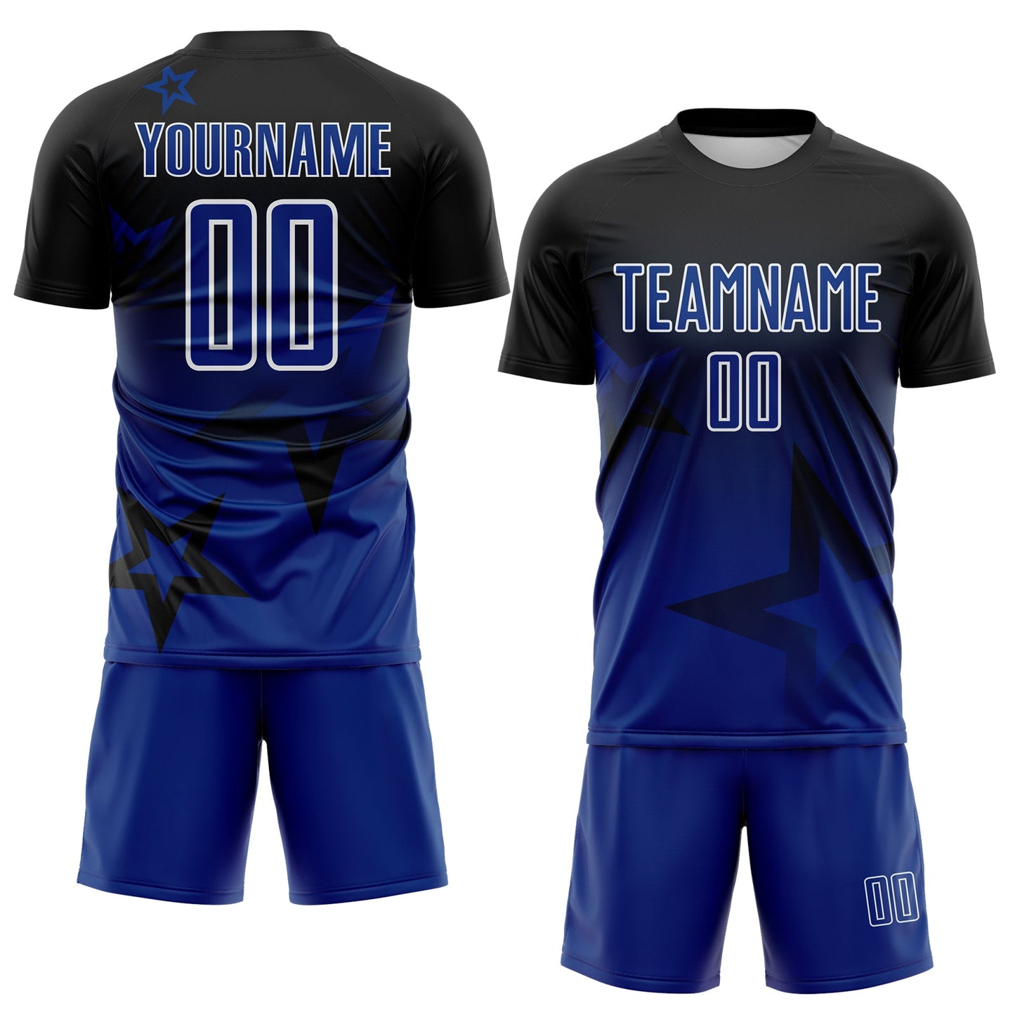 Custom Black Royal-White Gradient Style Twinkle Star Sublimation Soccer Uniform Jersey view 2